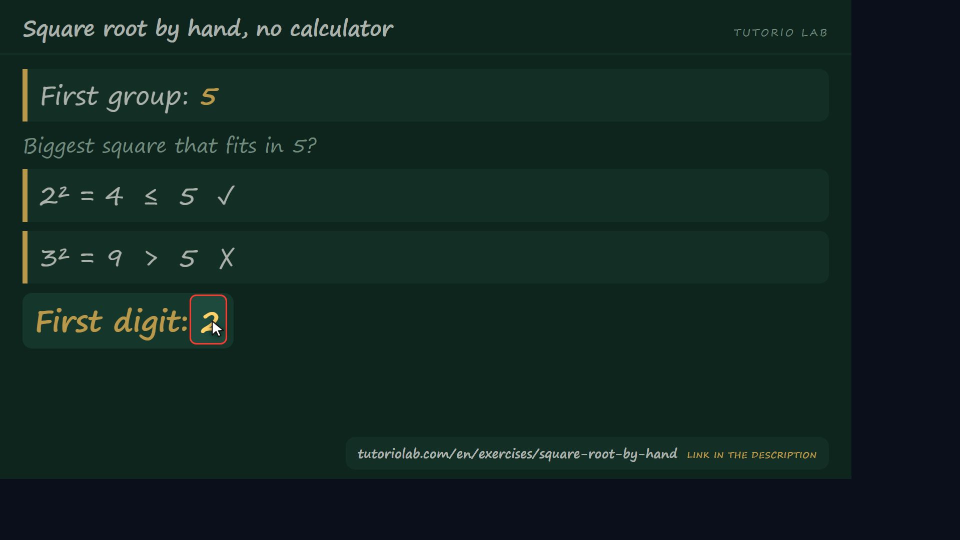 The first digit — Square root by hand, no calculator