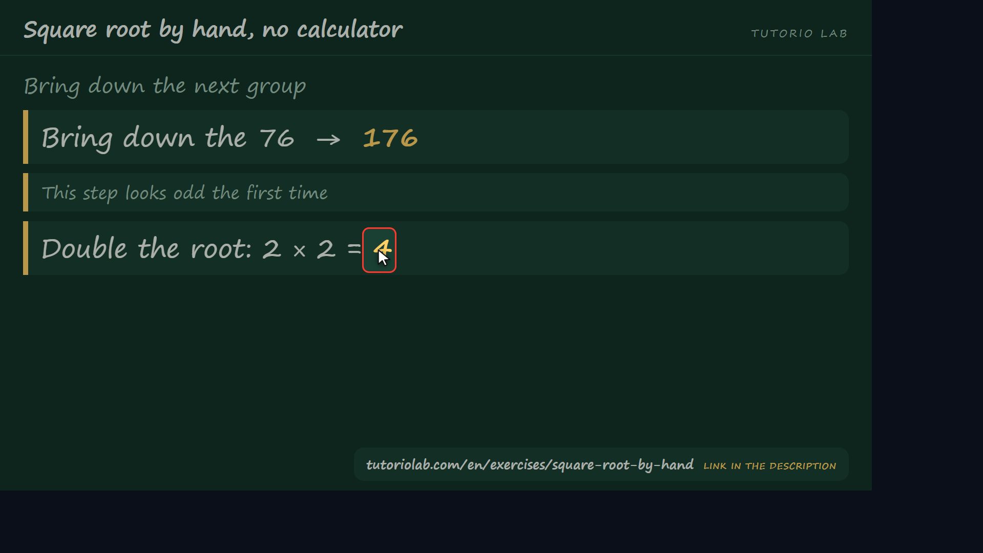 Bring down and double — Square root by hand, no calculator