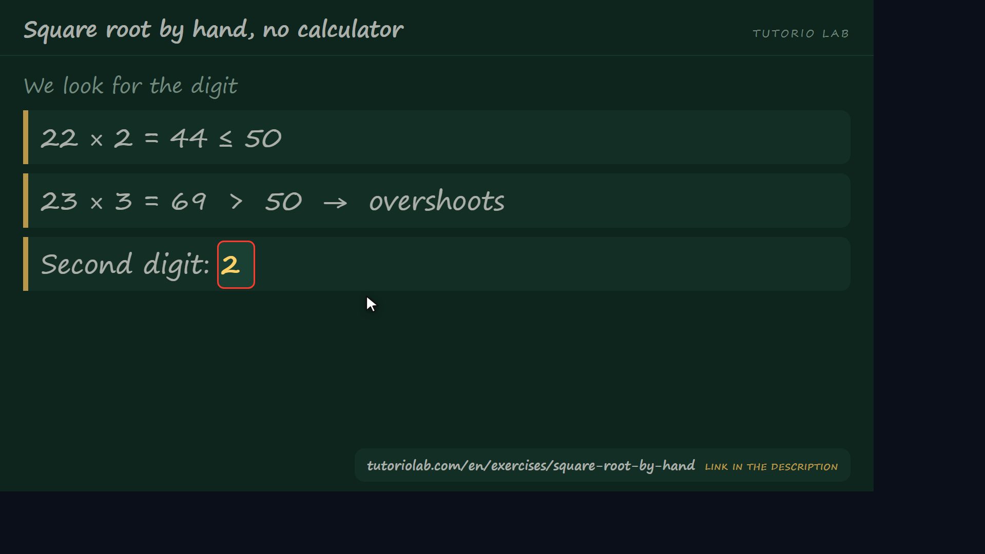 The whole part — Square root by hand, no calculator