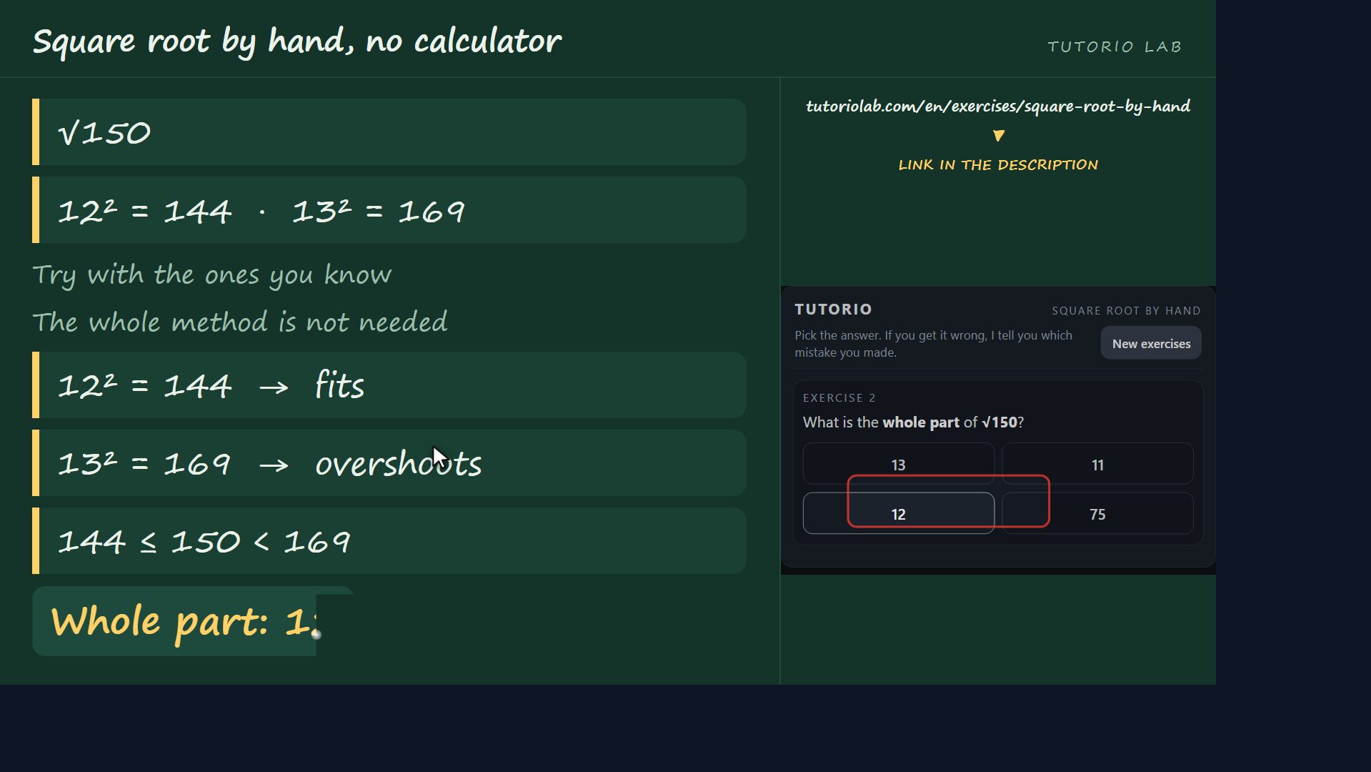 Exercise 2, step by step — Square root by hand, no calculator