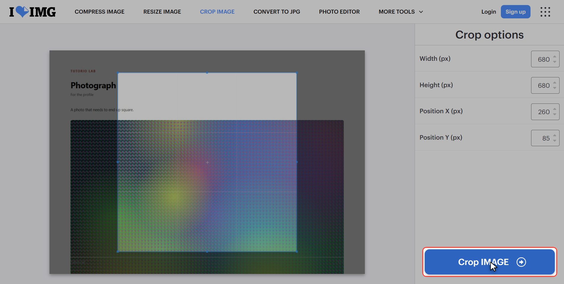 Click "Crop image" — How to crop an image
