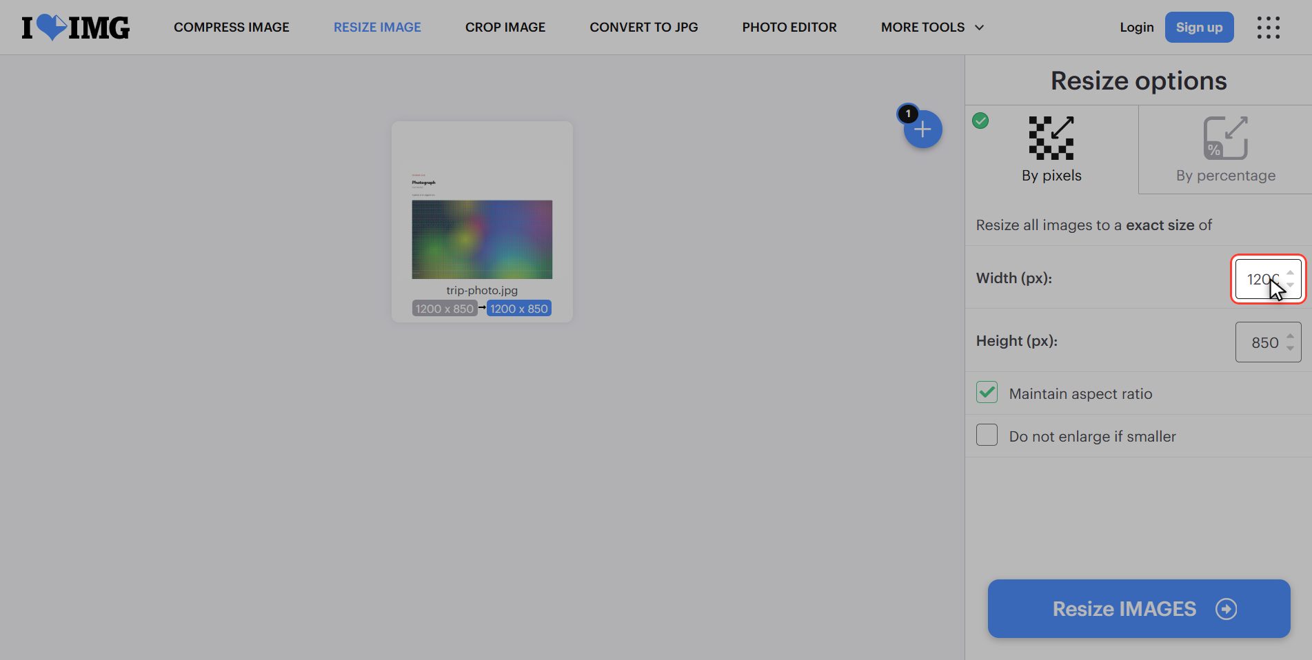 Type ONLY the width — How to change the size of an image