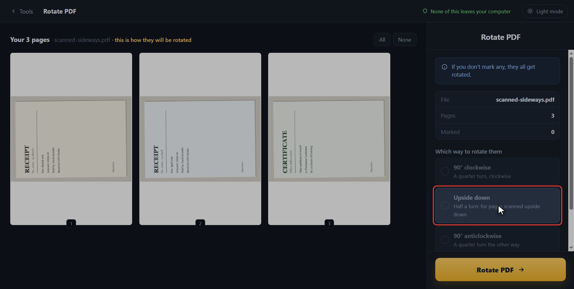 Pick which way to turn it — How to rotate a PDF and keep it rotated