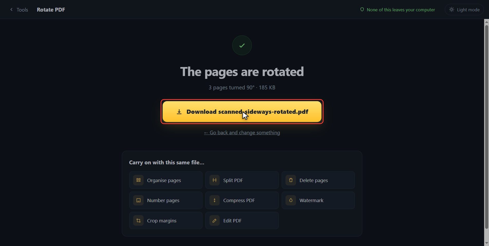 There it is — How to rotate a PDF and keep it rotated