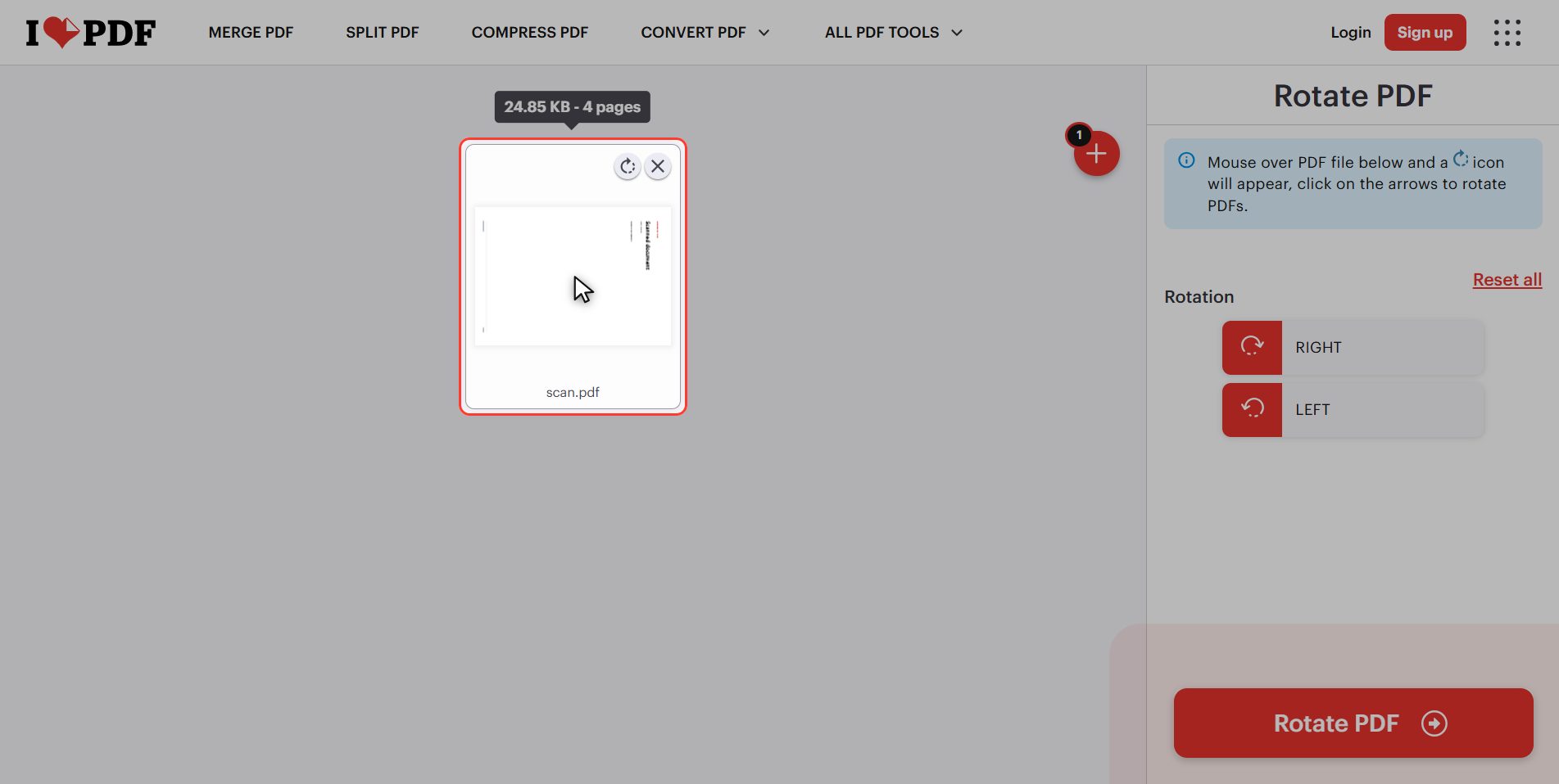 Ninety degrees per click, and the shortcut — How to rotate a PDF so it stays rotated
