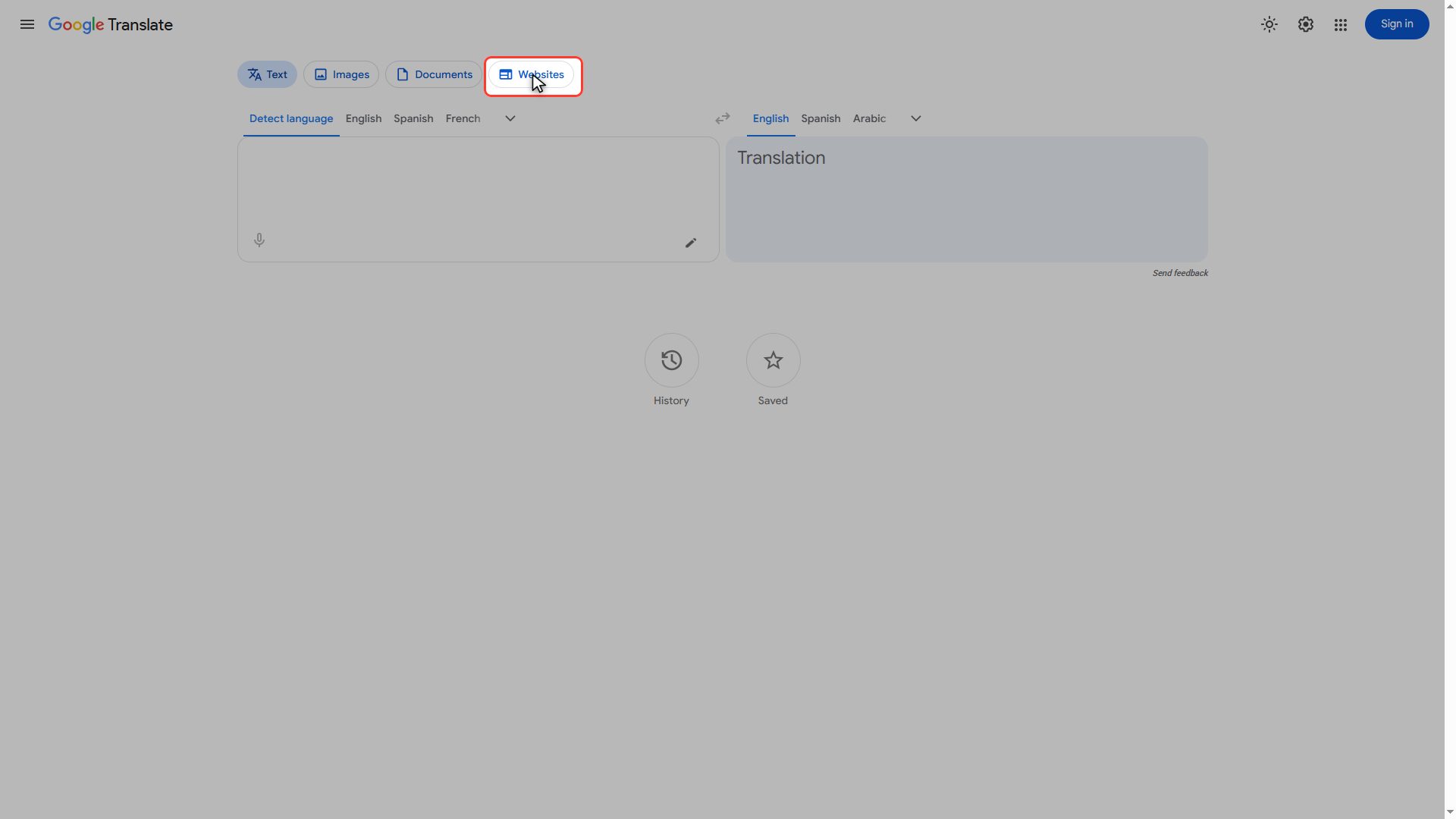 Go to the "Websites" tab