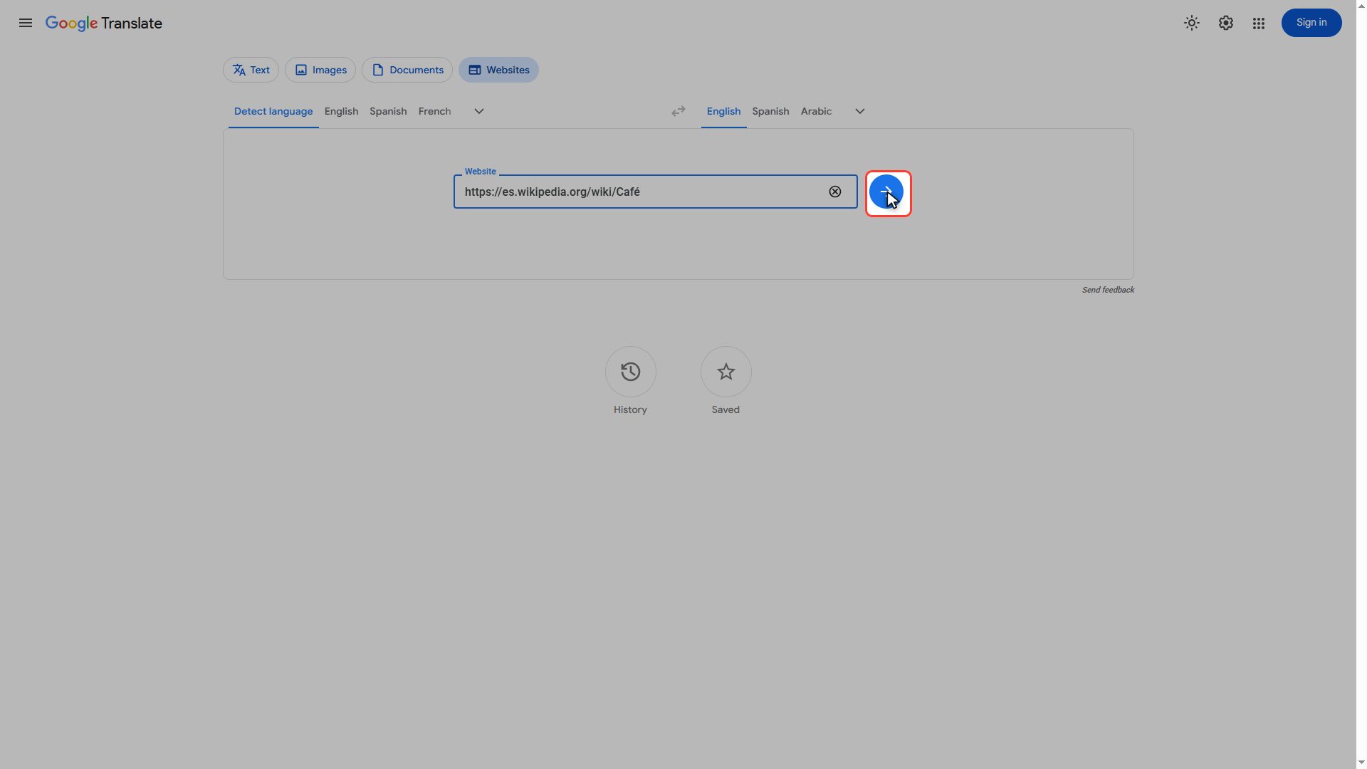 Hit "Translate website"