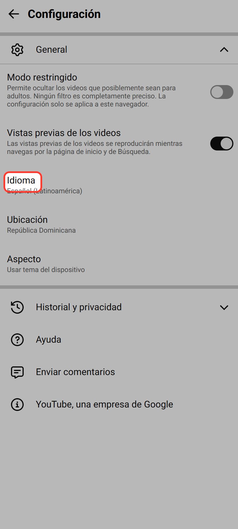 Tap the language row