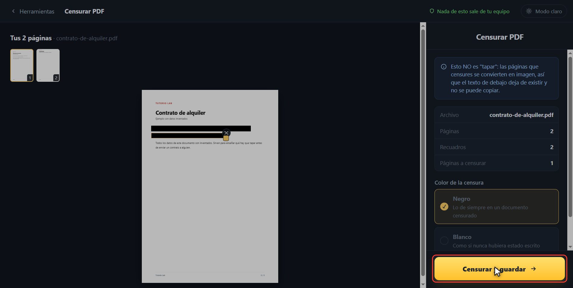 Guárdalo censurado — Cómo tachar datos en un PDF de verdad
