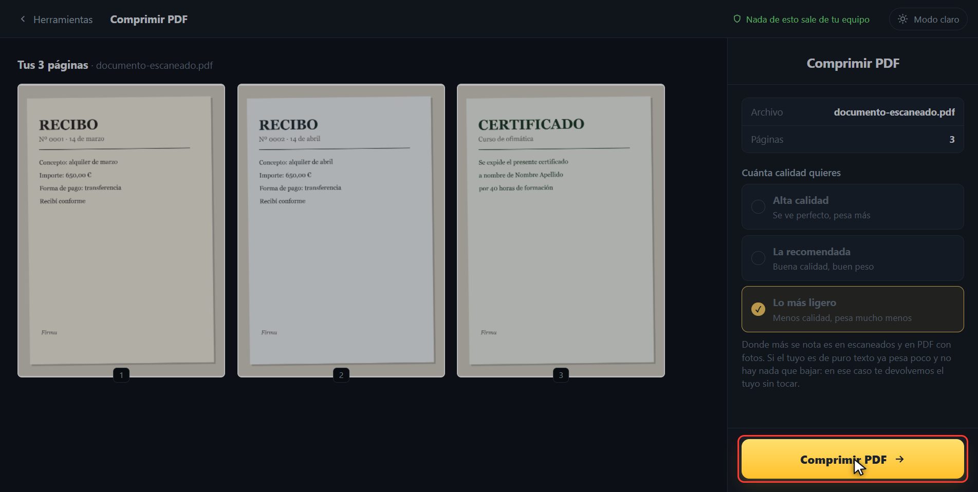 Comprímelo — Cómo hacer que un PDF pese menos