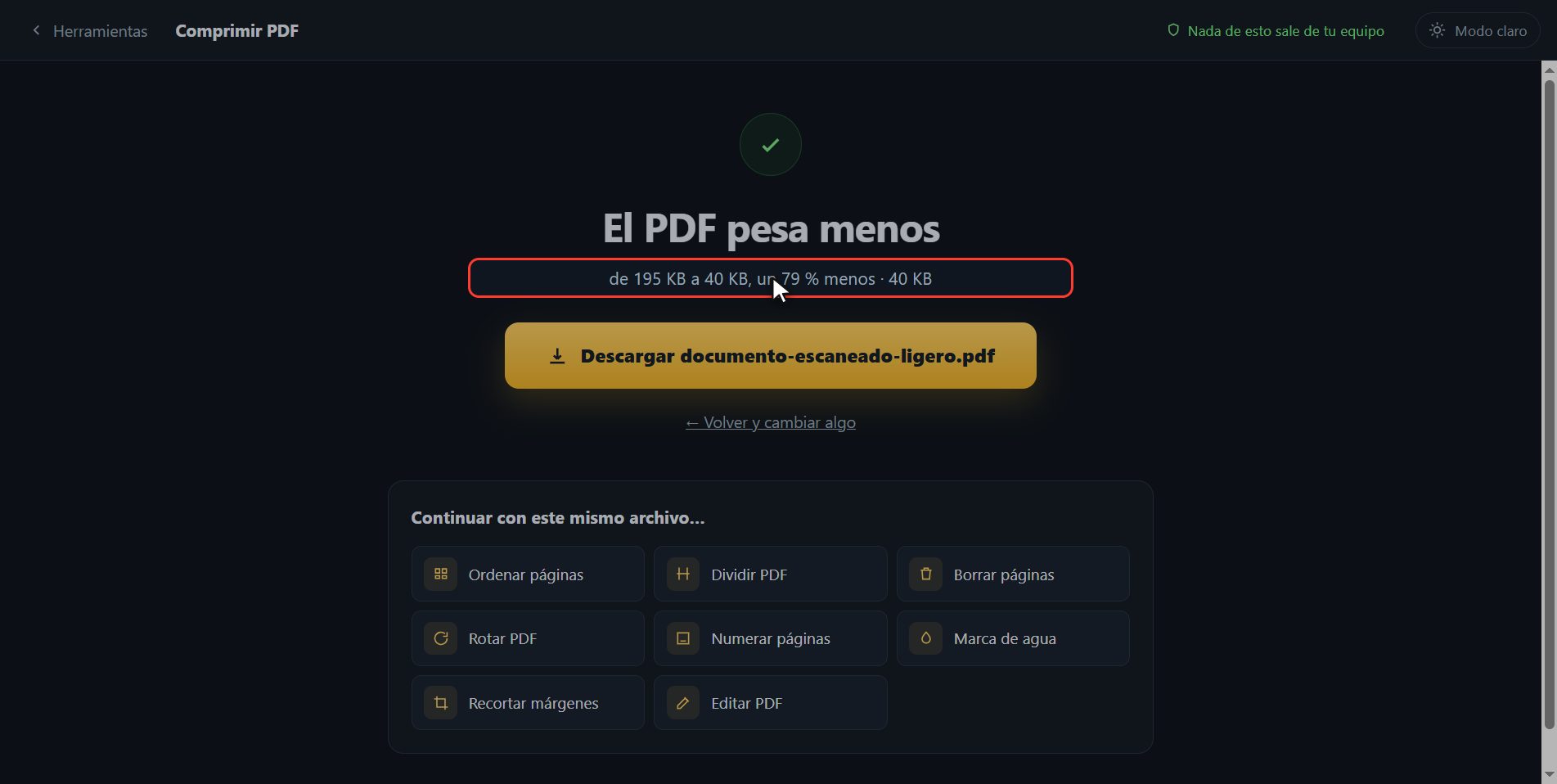 Mira cuánto ha bajado — Cómo hacer que un PDF pese menos