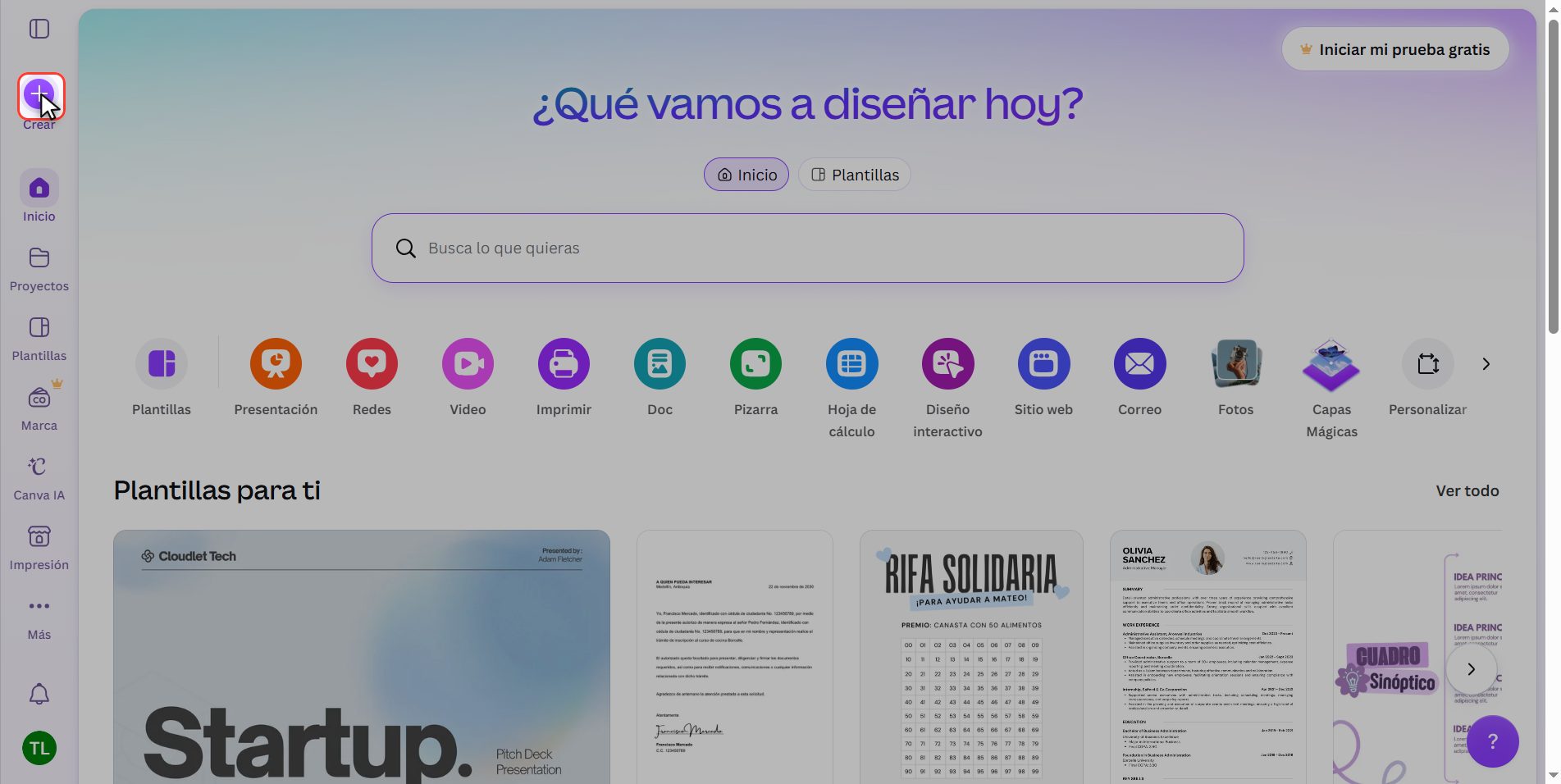 Entra a Canva — Cómo curvar texto en Canva