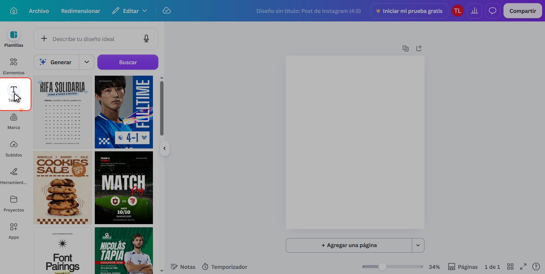 Escribe tu texto — Cómo curvar texto en Canva