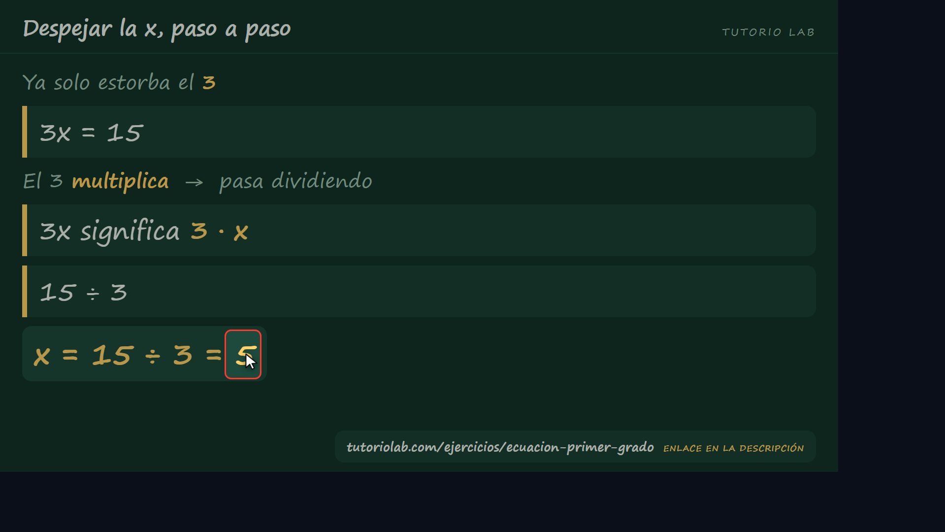 Quitar lo que multiplica — Despejar la x, paso a paso