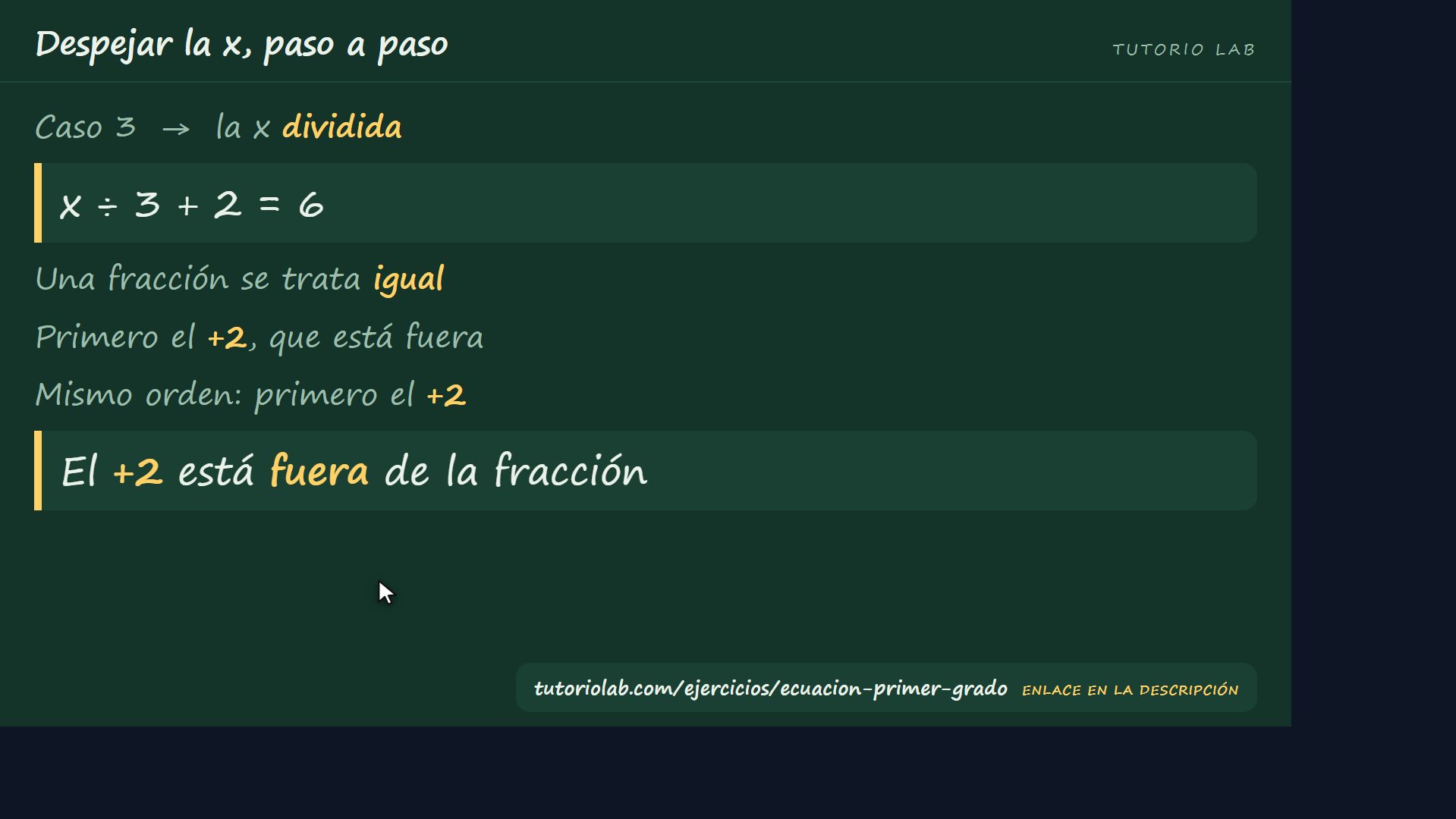 Con fracción — Despejar la x, paso a paso