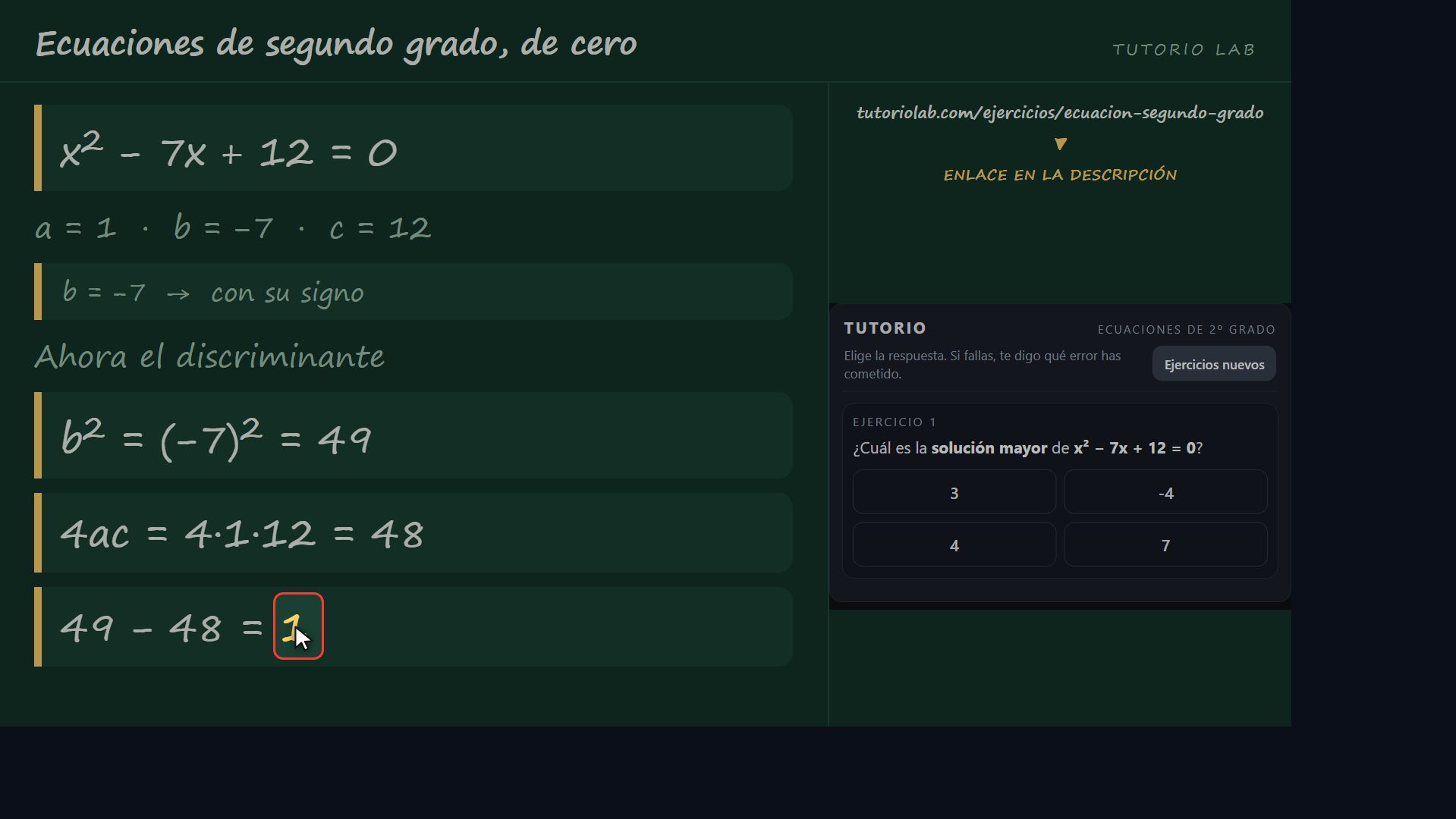 Ejercicio 1, paso a paso — Ecuaciones de segundo grado, de cero