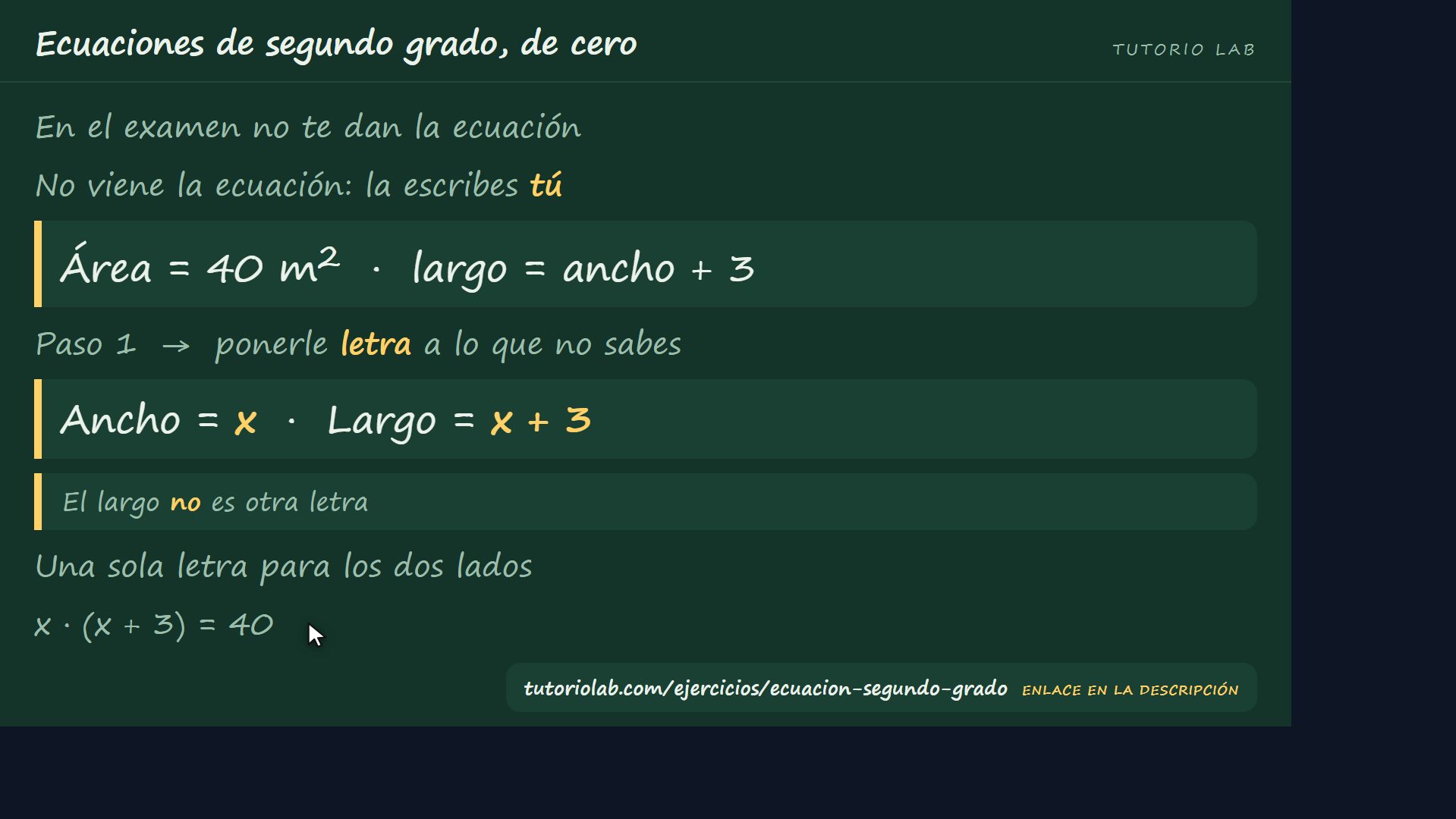 Un problema de examen — Ecuaciones de segundo grado, de cero
