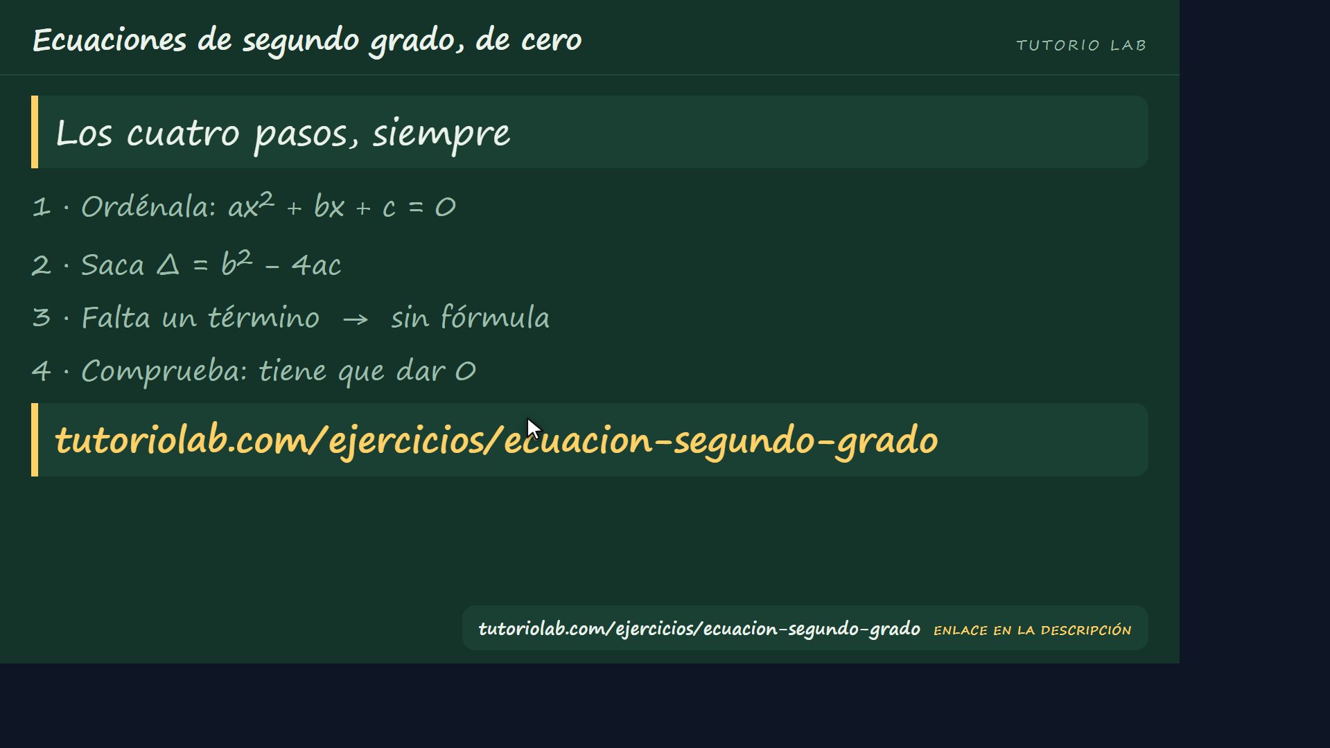 Los cuatro pasos — Ecuaciones de segundo grado, de cero
