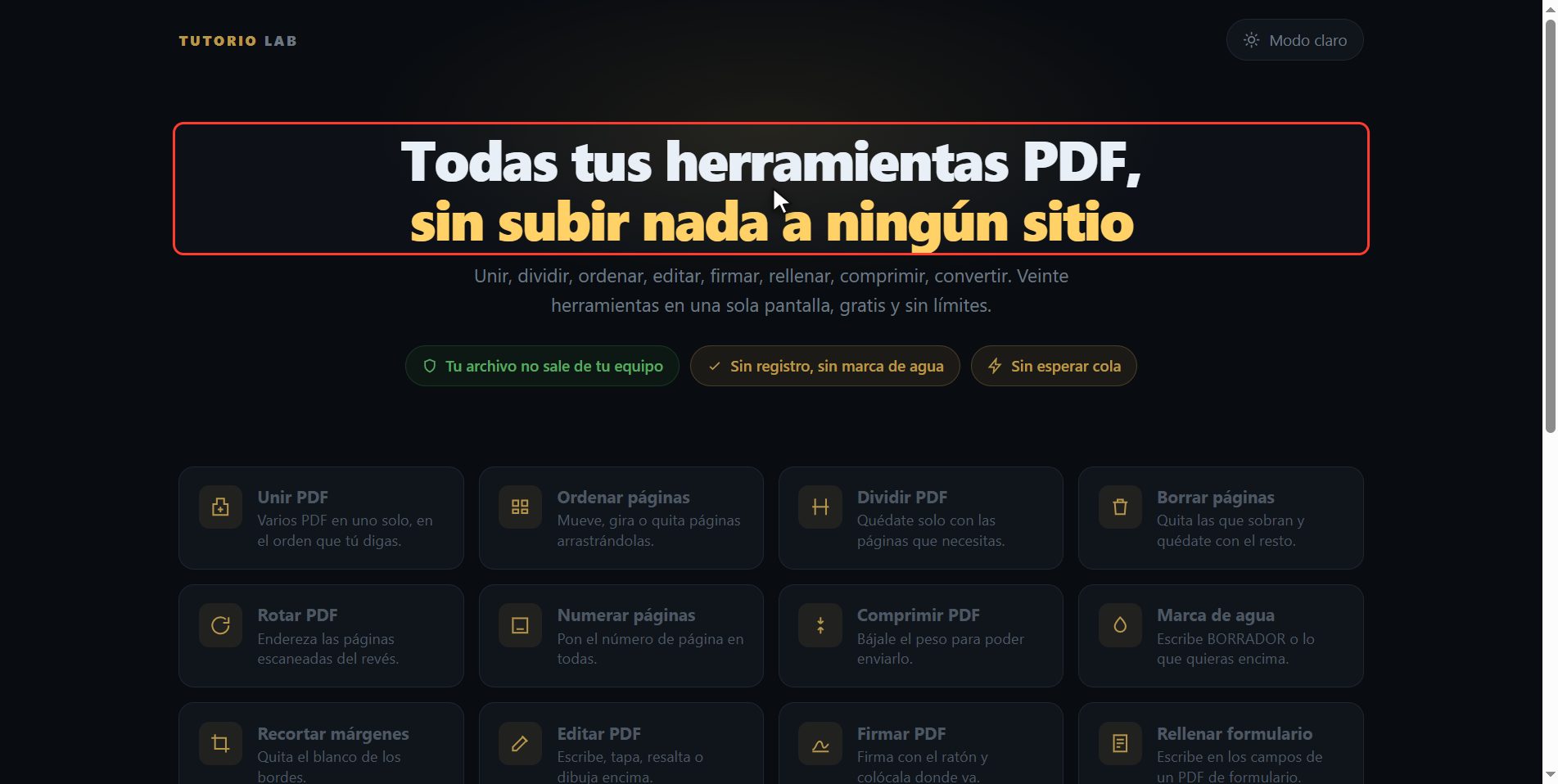 Entra en tutoriolab.com/pdf/es — Cómo escribir en un PDF