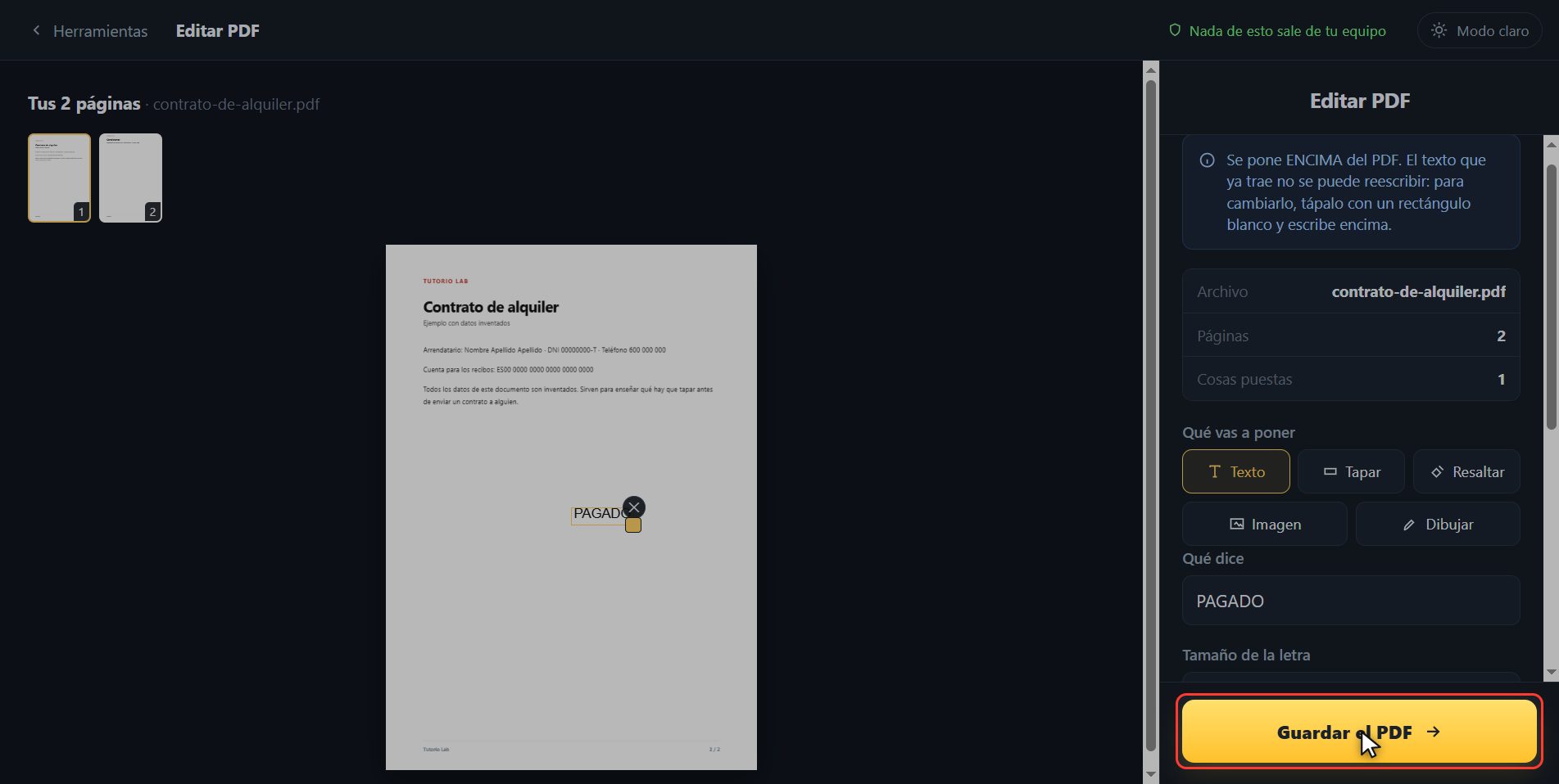 Guarda el PDF — Cómo escribir en un PDF
