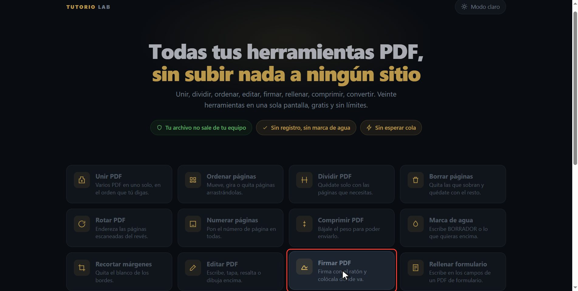Pulsa "Firmar PDF" — Cómo firmar un PDF
