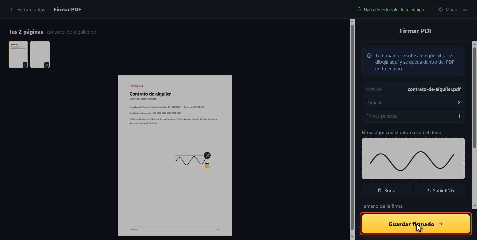 Guarda el PDF firmado — Cómo firmar un PDF