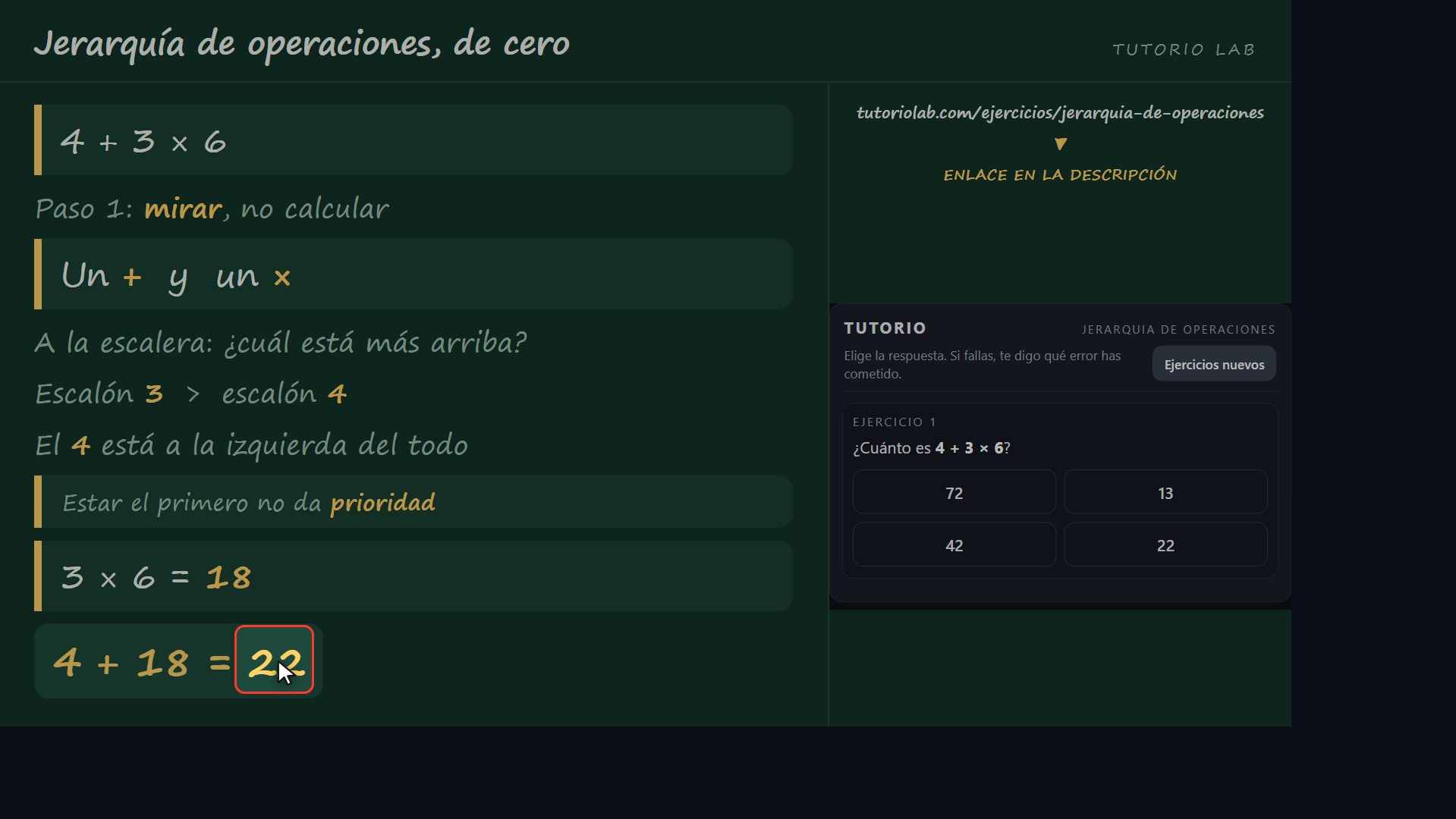 Ejercicio 1, paso a paso — Jerarquía de operaciones, de cero