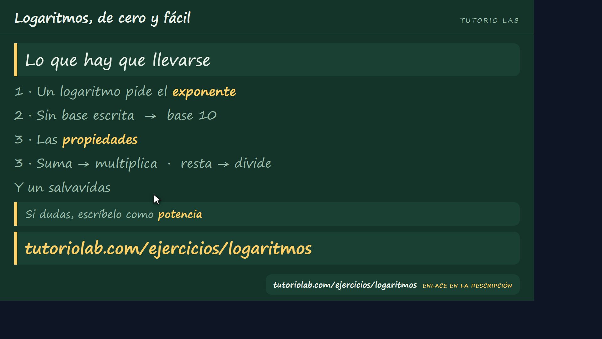 Lo que hay que llevarse — Logaritmos, de cero y fácil
