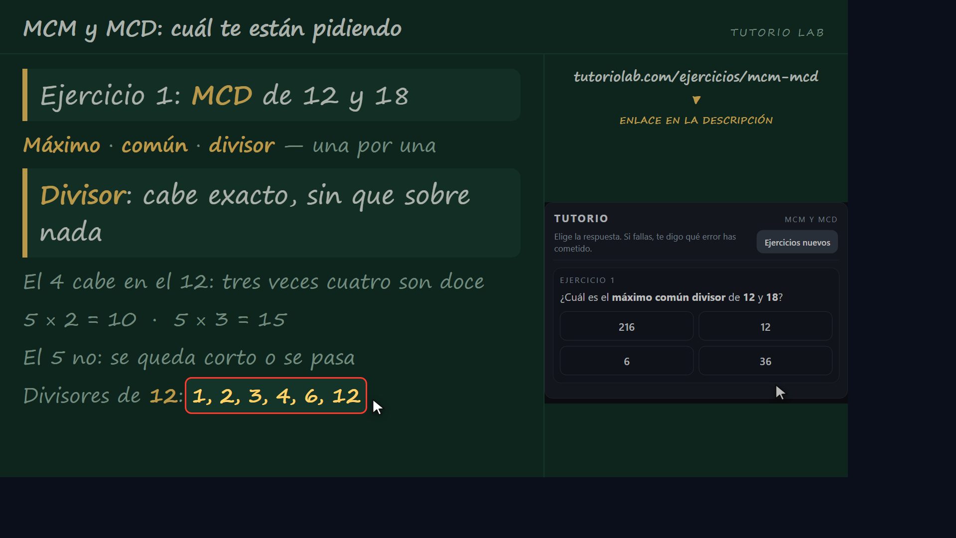 Ejercicio 1: el MCD de 12 y 18 — MCM y MCD: cuál te están pidiendo