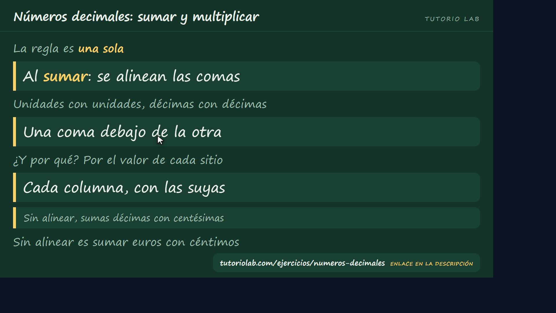 Sumar: alinear las comas — Números decimales: sumar y multiplicar