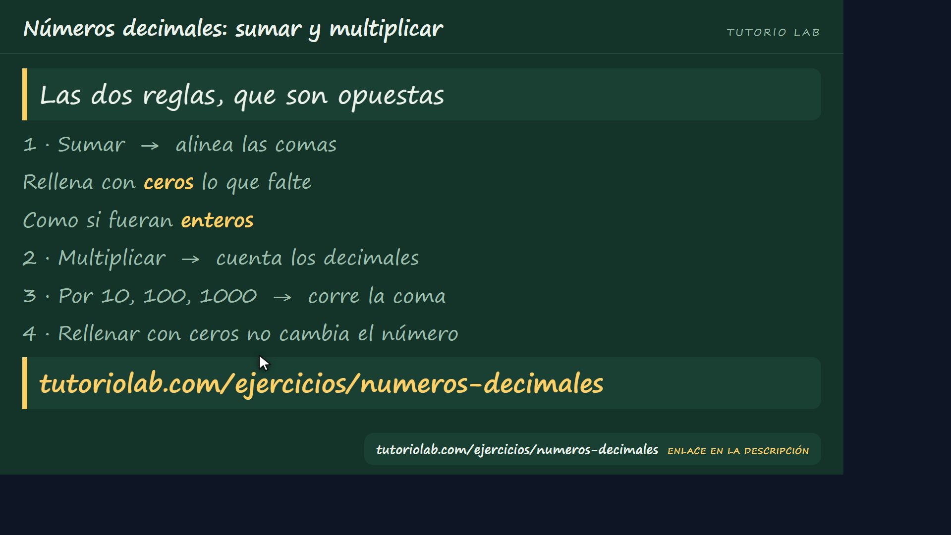 Las dos reglas — Números decimales: sumar y multiplicar