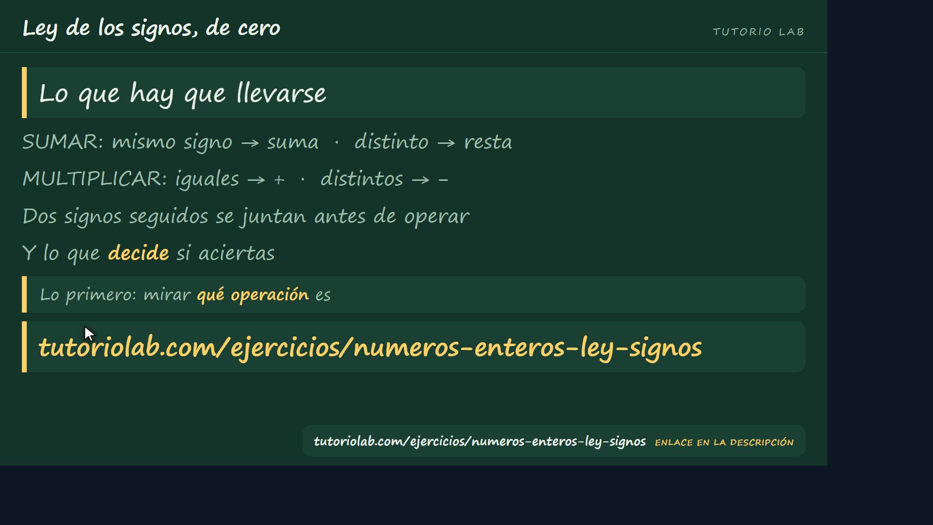 Lo que hay que llevarse — Ley de los signos, de cero