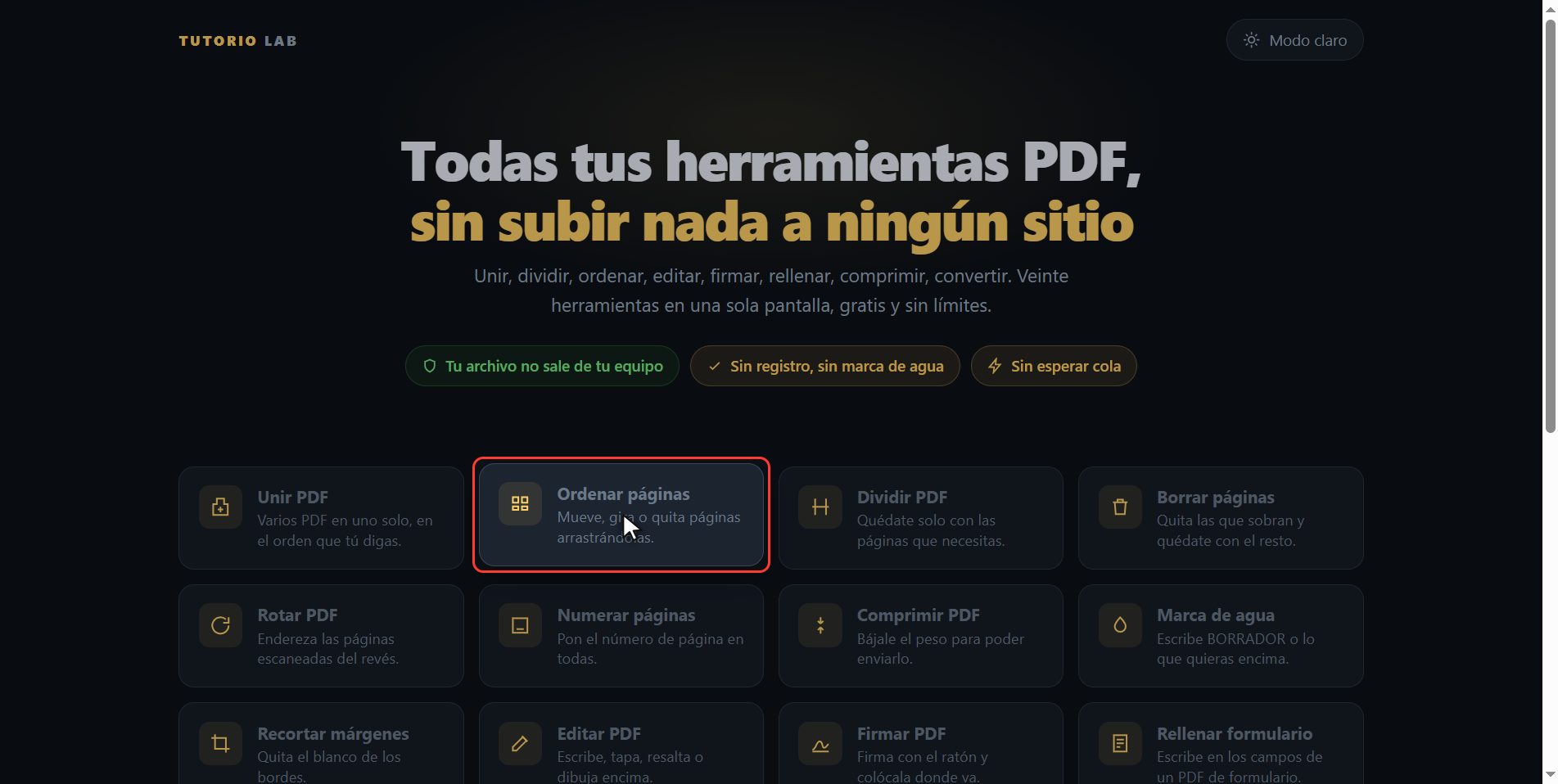 Pulsa "Ordenar páginas" — Cómo cambiar el orden de las páginas de un PDF