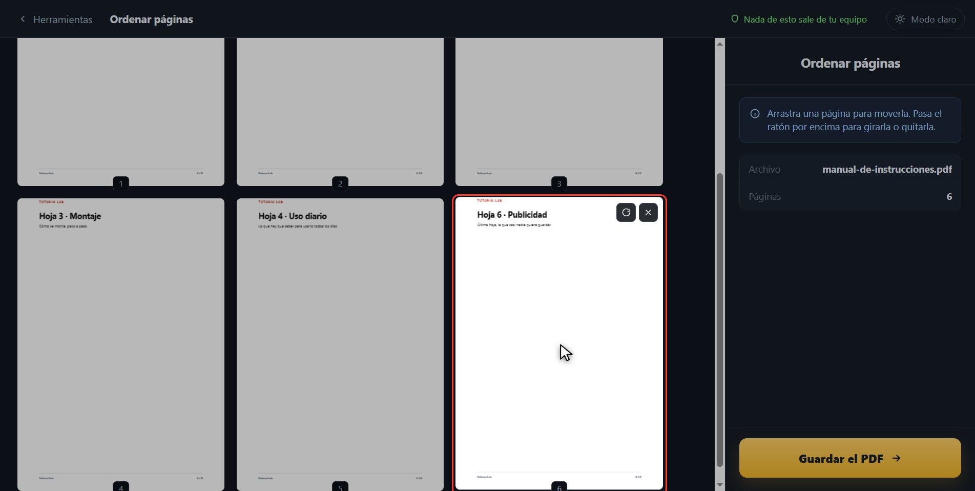 Girar o quitar una — Cómo cambiar el orden de las páginas de un PDF
