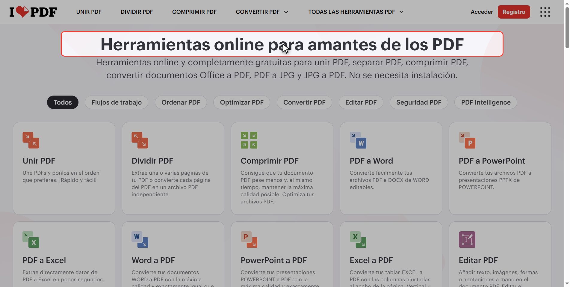 Entra a iLovePDF — Cómo cambiar el orden de las páginas de un PDF
