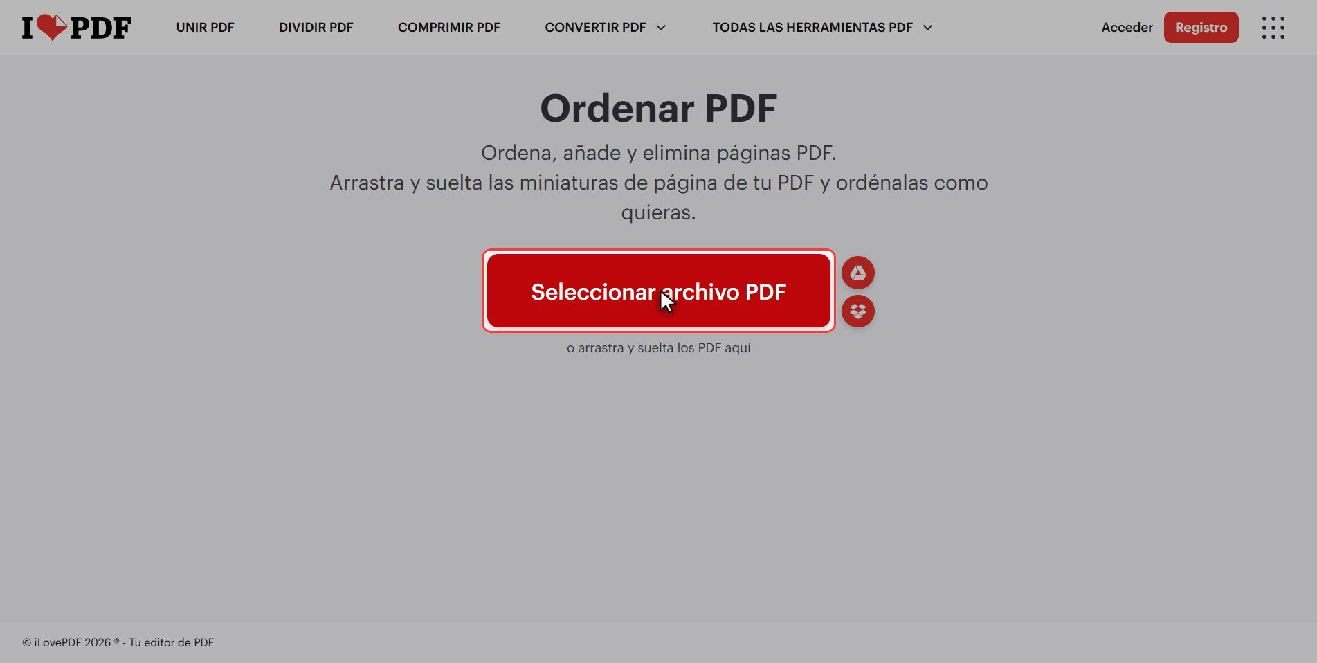 Sube tu PDF — Cómo cambiar el orden de las páginas de un PDF
