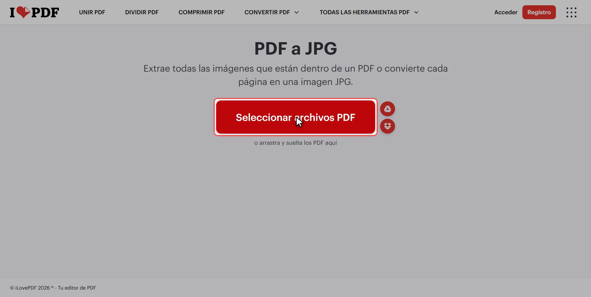 Sube tu PDF — Cómo convertir un PDF en imágenes