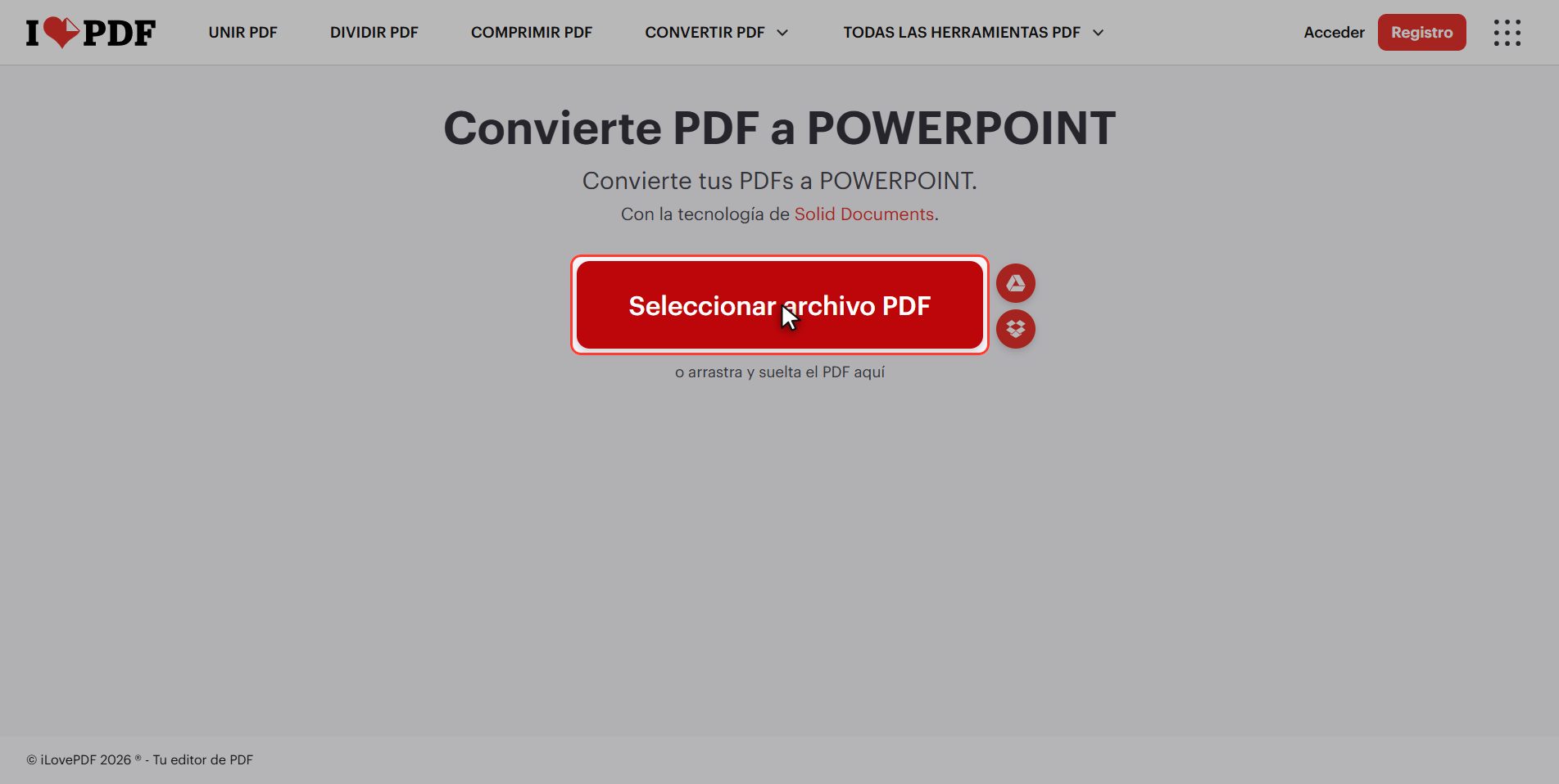 Sube tu PDF — Cómo convertir un PDF en PowerPoint