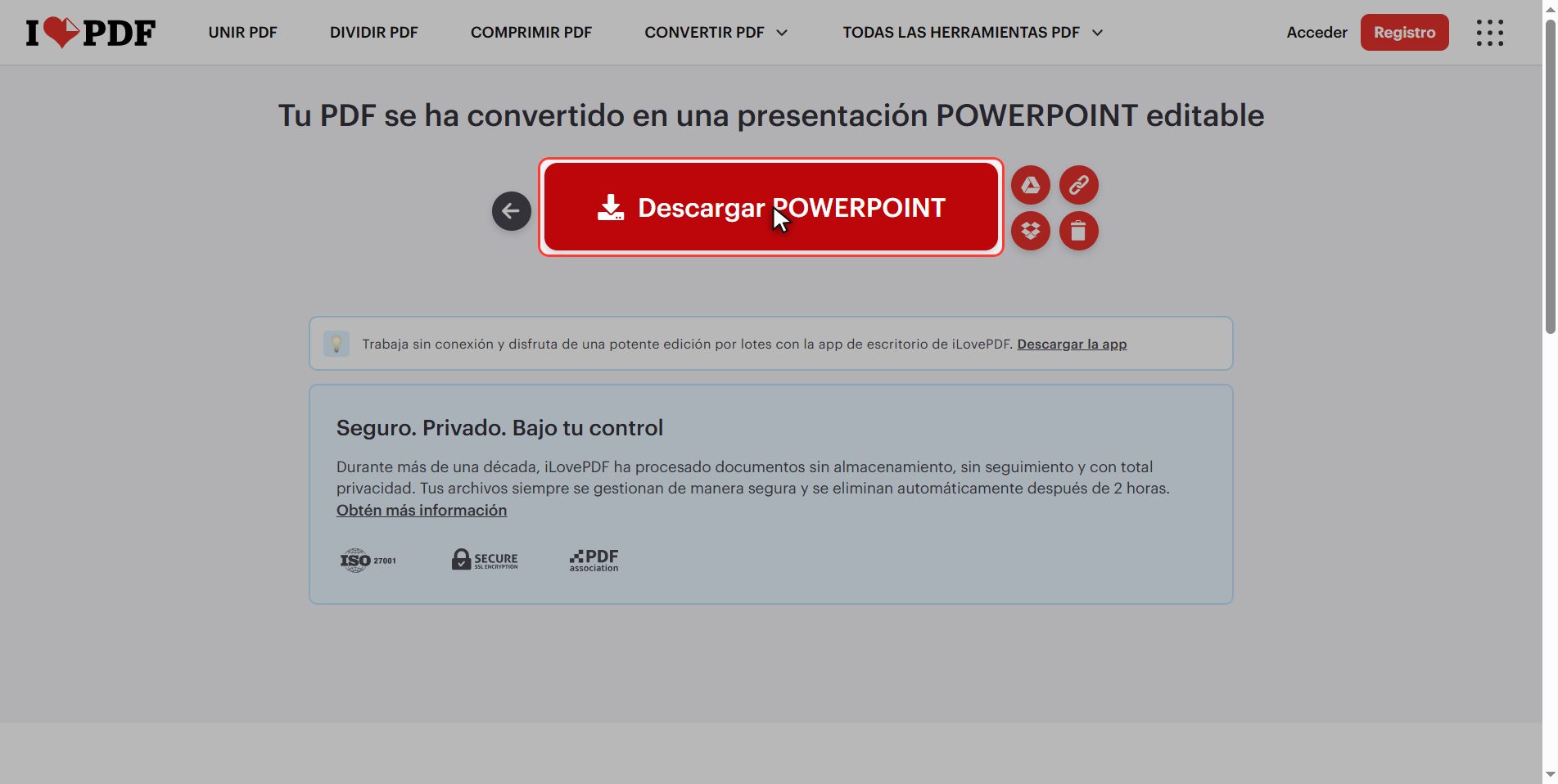 Qué recibes de verdad — Cómo convertir un PDF en PowerPoint