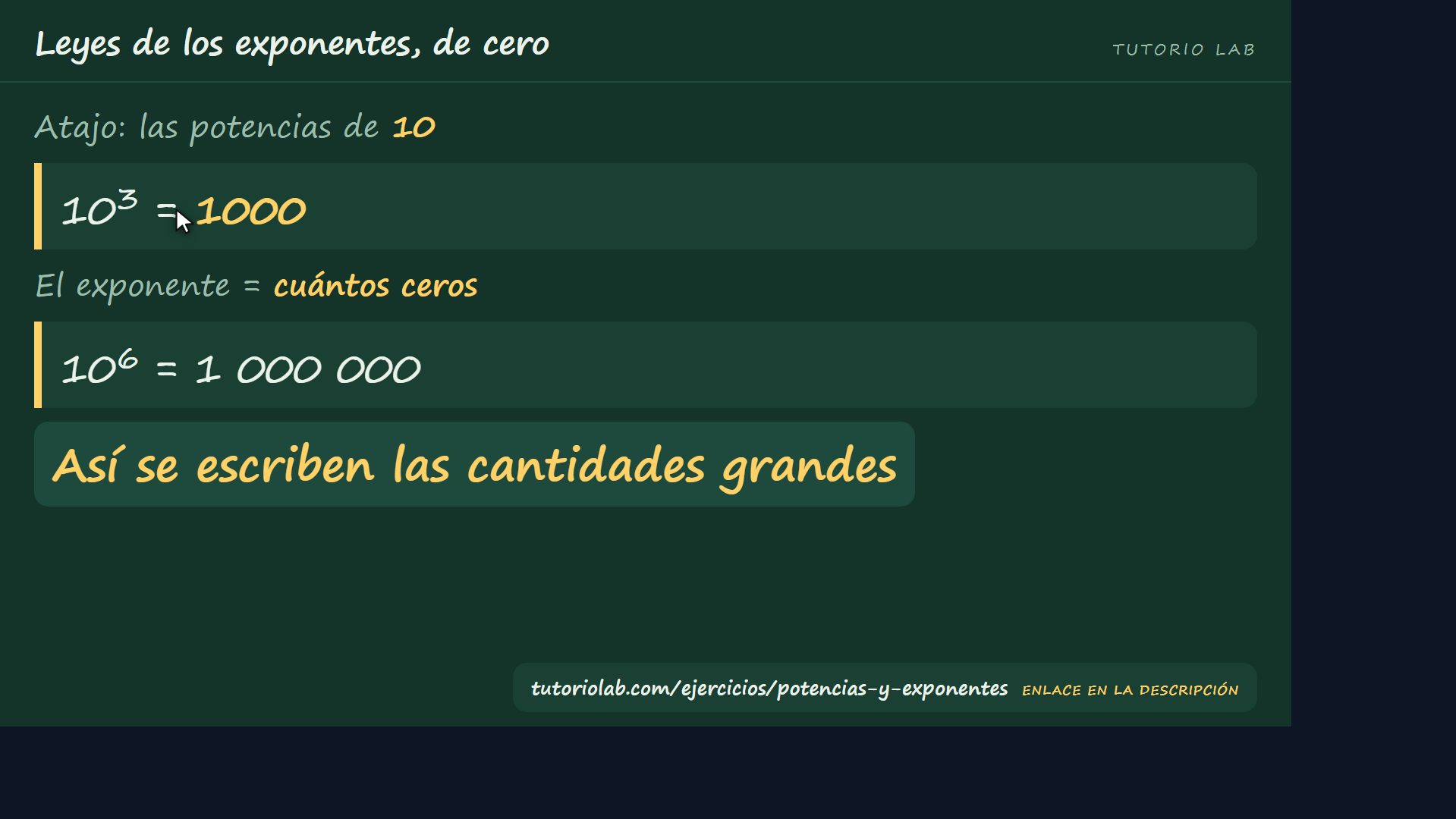 Potencias de base 10 — Leyes de los exponentes, de cero