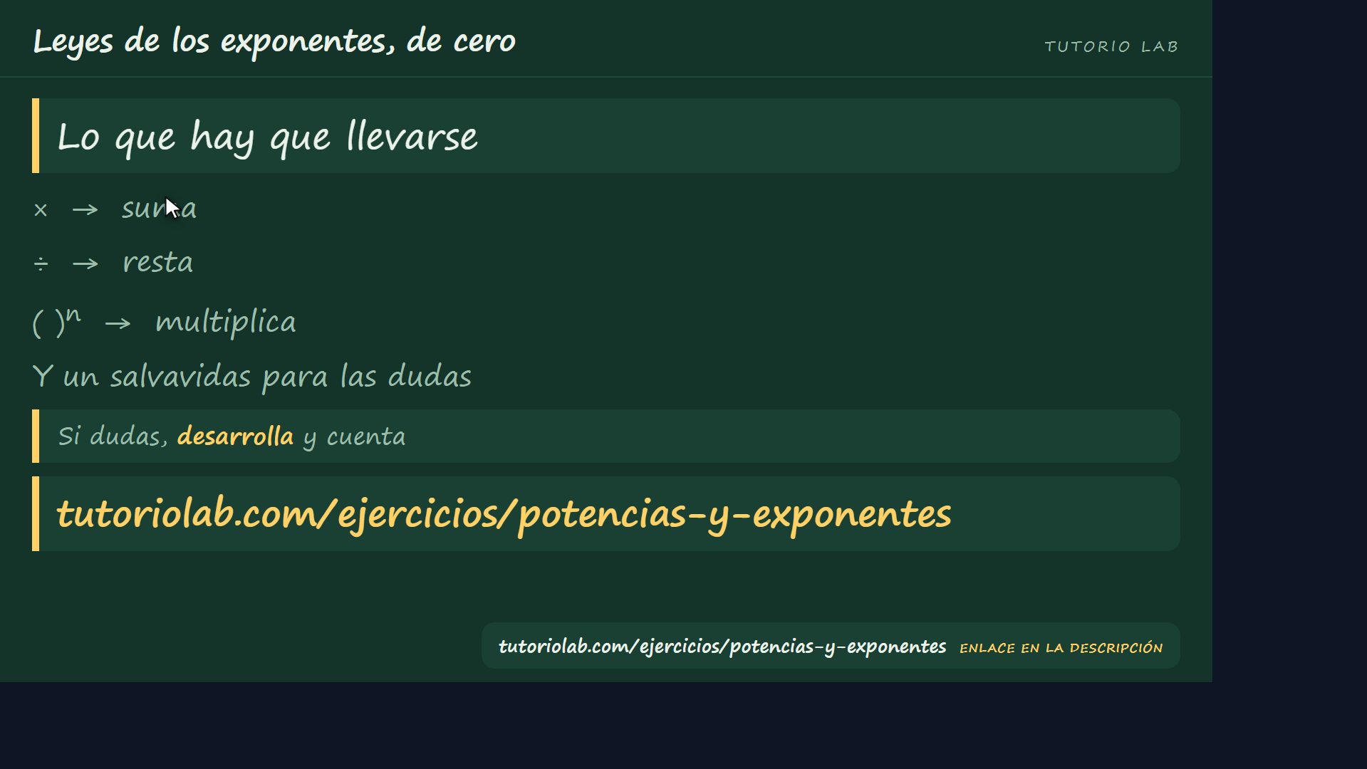 Las tres leyes — Leyes de los exponentes, de cero