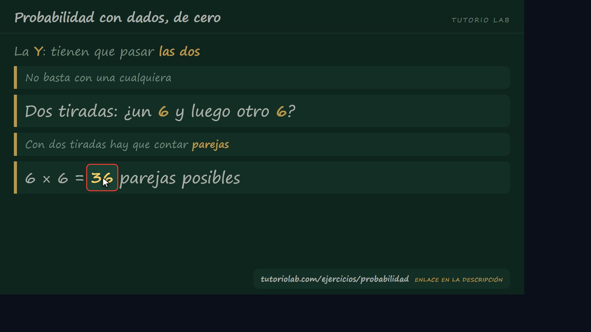 La "y": se multiplican — Probabilidad con dados, de cero