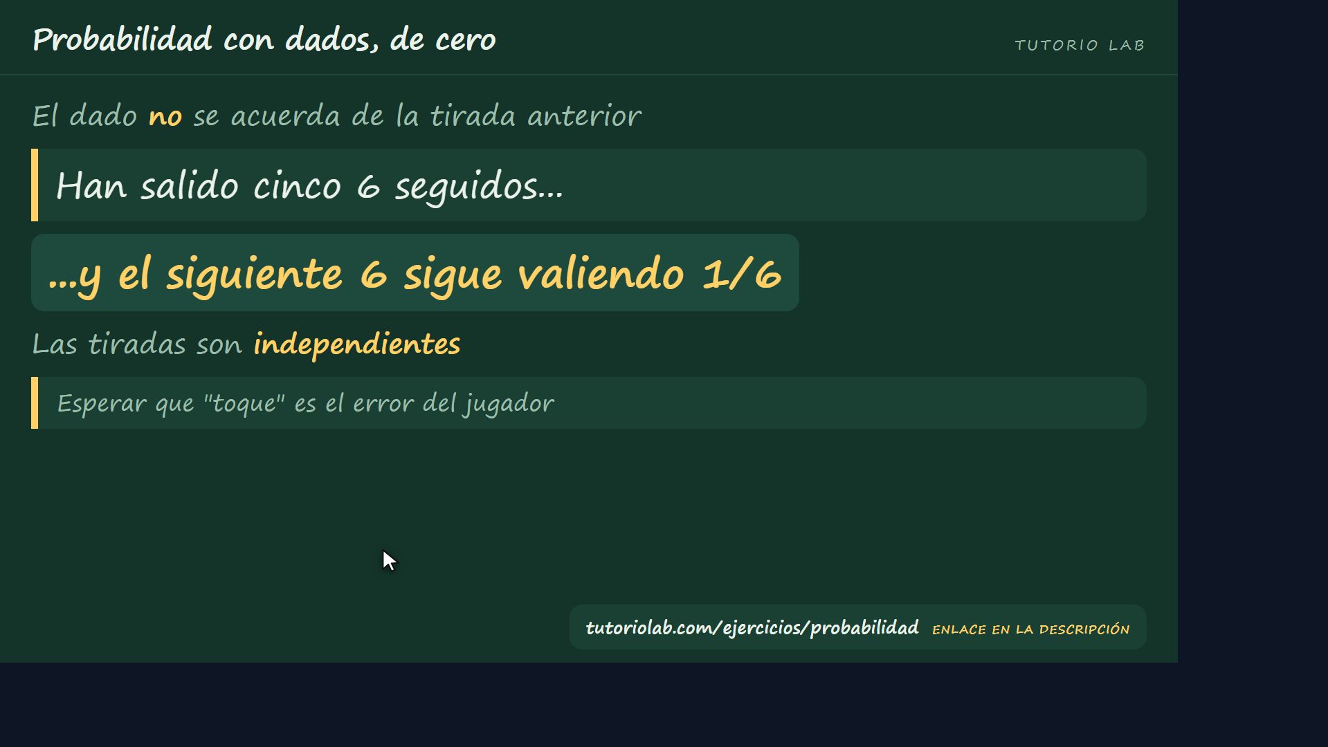 El dado no tiene memoria — Probabilidad con dados, de cero