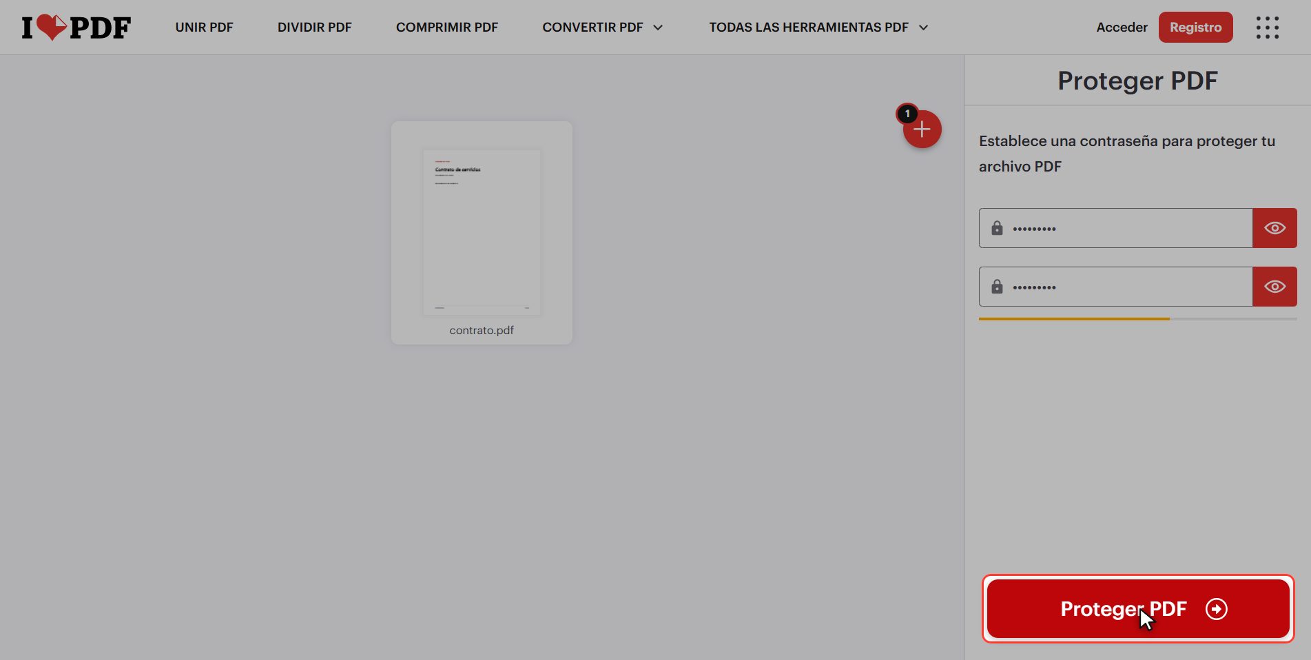 Pulsa "Proteger PDF" — Cómo poner contraseña a un PDF