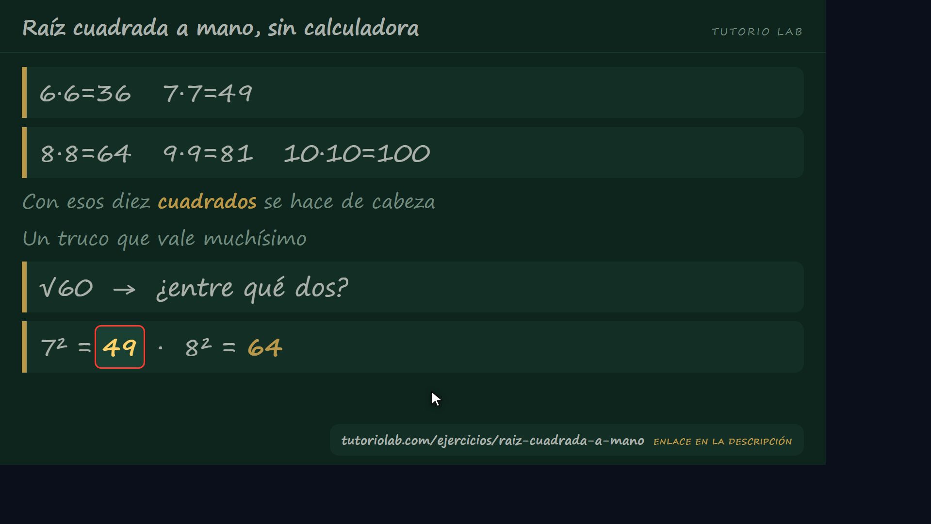 El truco de cabeza — Raíz cuadrada a mano, sin calculadora