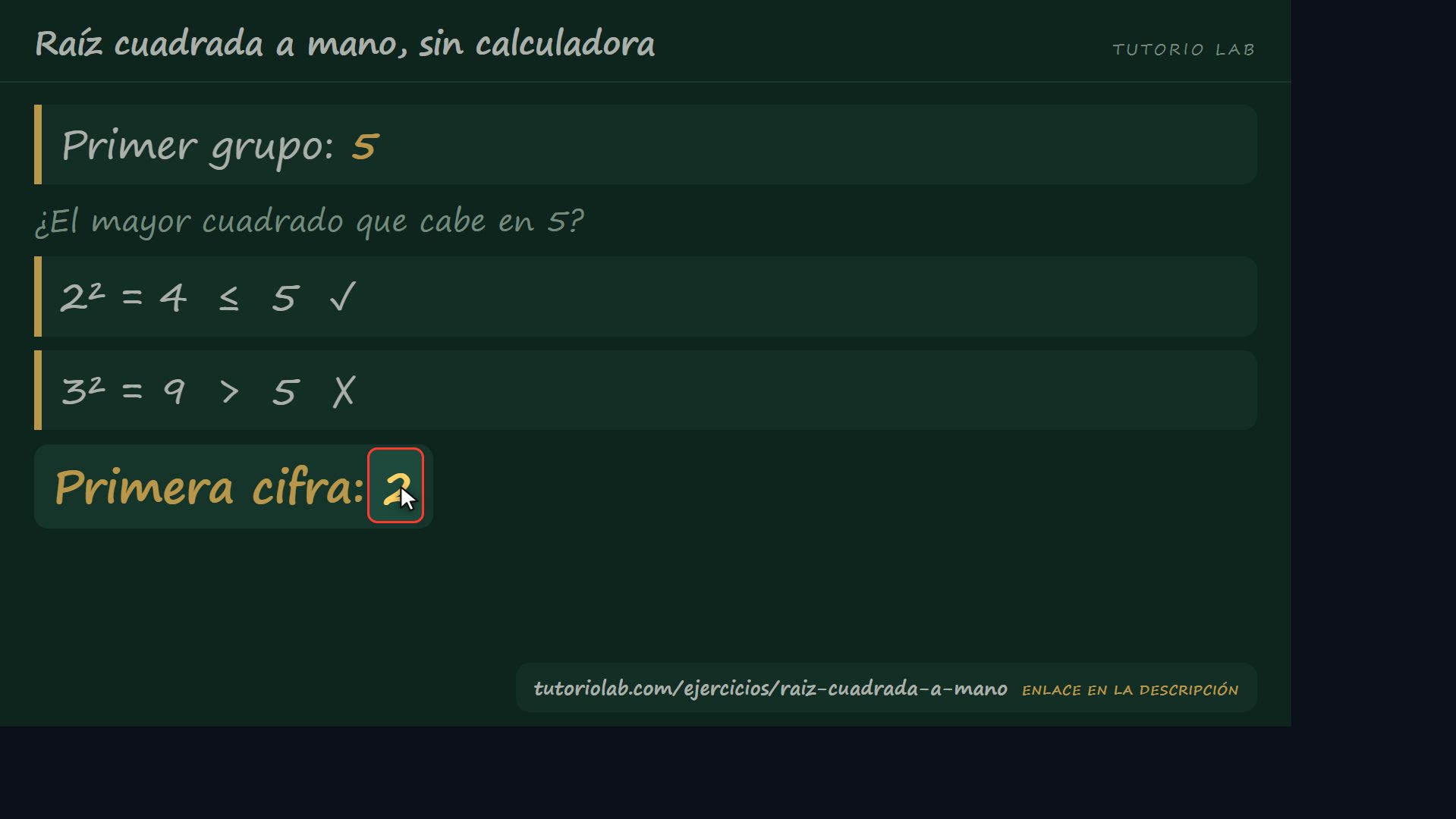 La primera cifra — Raíz cuadrada a mano, sin calculadora