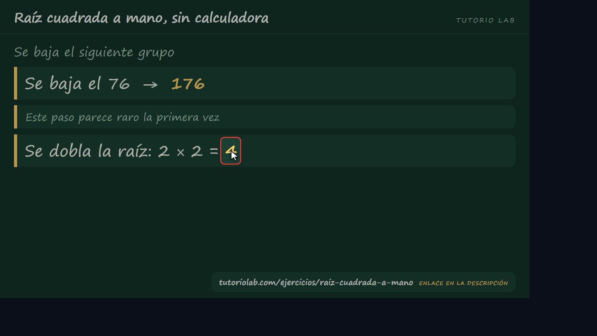 Bajar y doblar — Raíz cuadrada a mano, sin calculadora