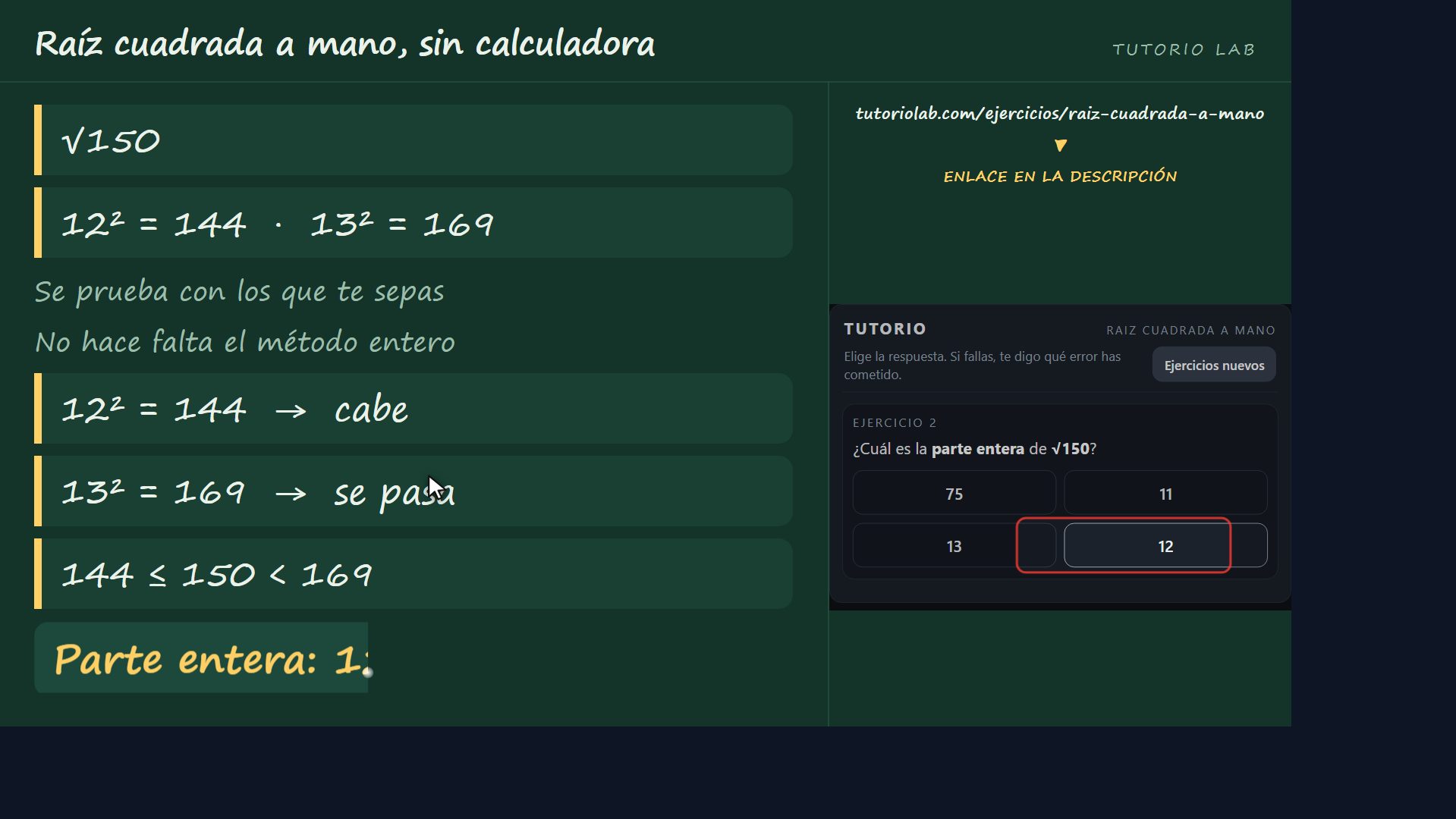 Ejercicio 2, paso a paso — Raíz cuadrada a mano, sin calculadora