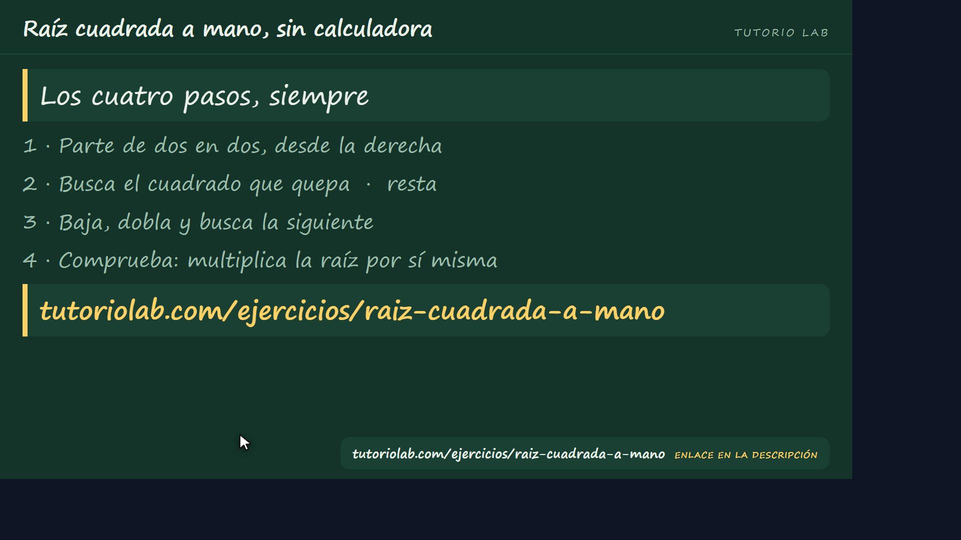 Los cuatro pasos — Raíz cuadrada a mano, sin calculadora