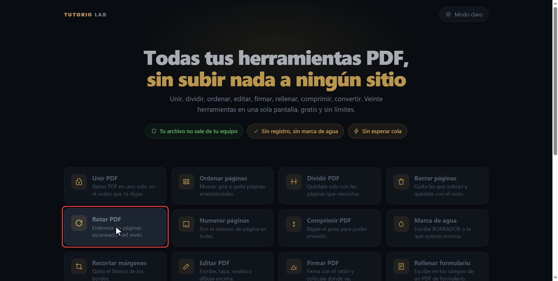 Pulsa "Rotar PDF" — Cómo rotar un PDF y que se guarde